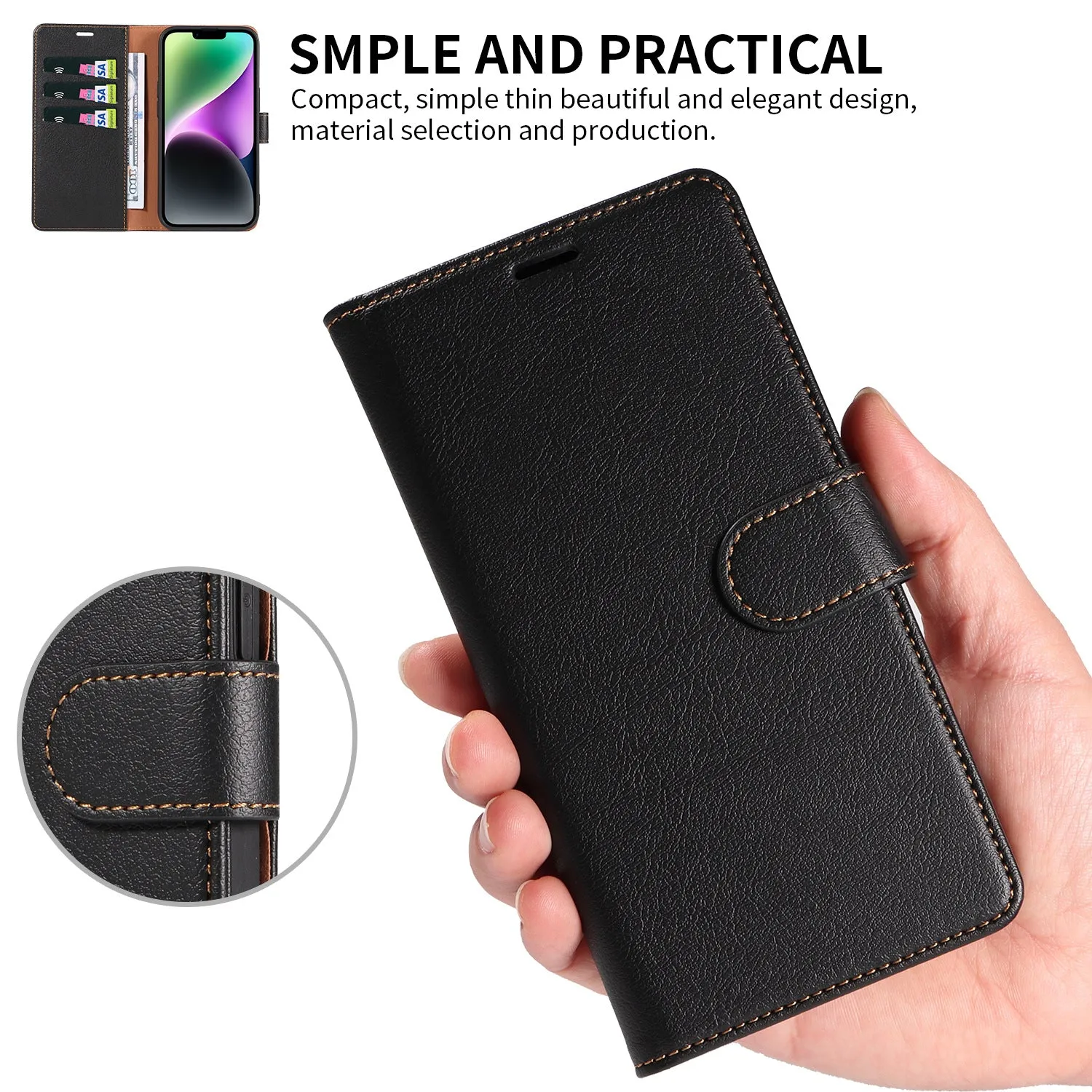 001 For iPhone 15 Plus Wallet PU Leather Stand Cover Magnetic Closure Phone Case RFID Blocking Function Shell