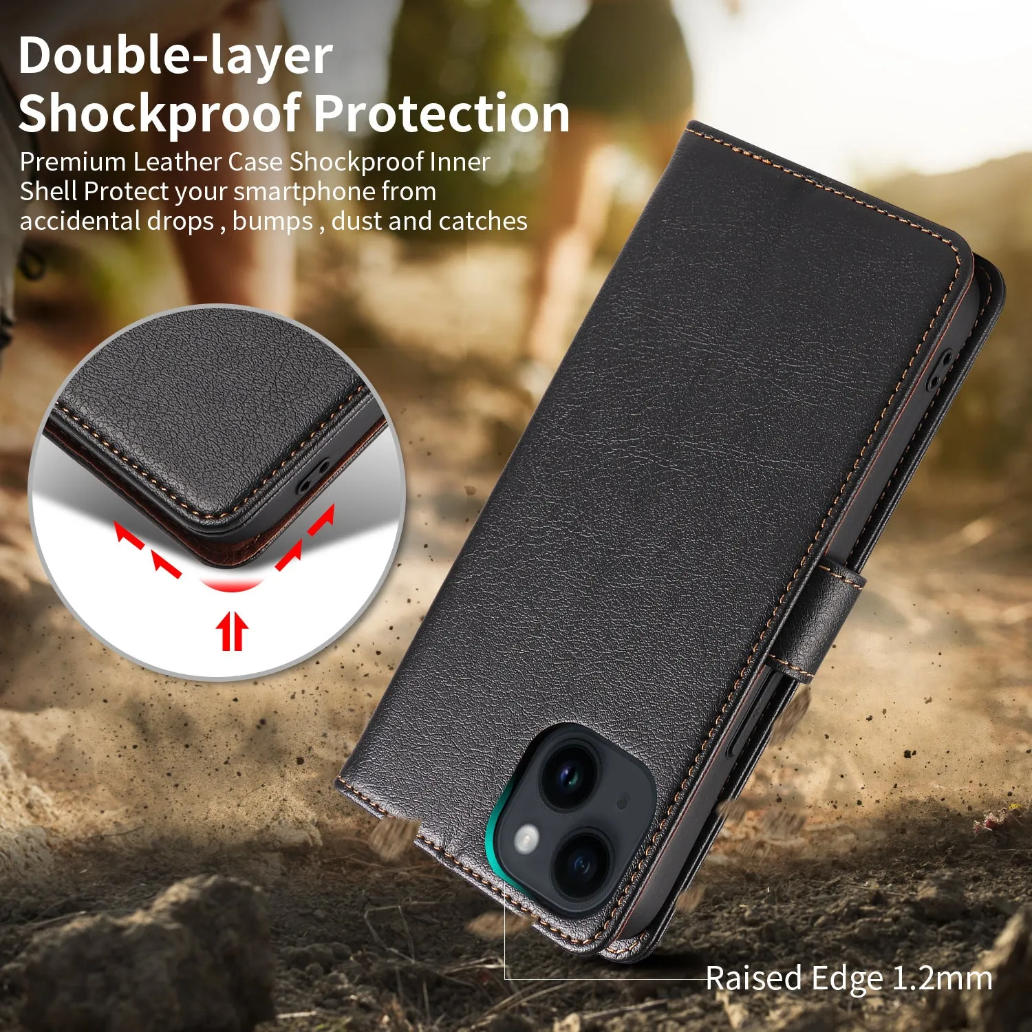 001 For iPhone 15 Plus Wallet PU Leather Stand Cover Magnetic Closure Phone Case RFID Blocking Function Shell