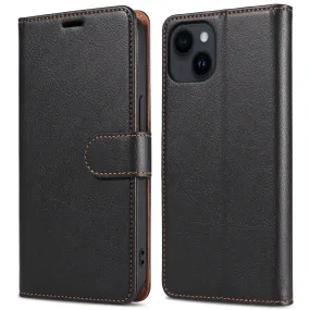 001 For iPhone 15 Plus Wallet PU Leather Stand Cover Magnetic Closure Phone Case RFID Blocking Function Shell