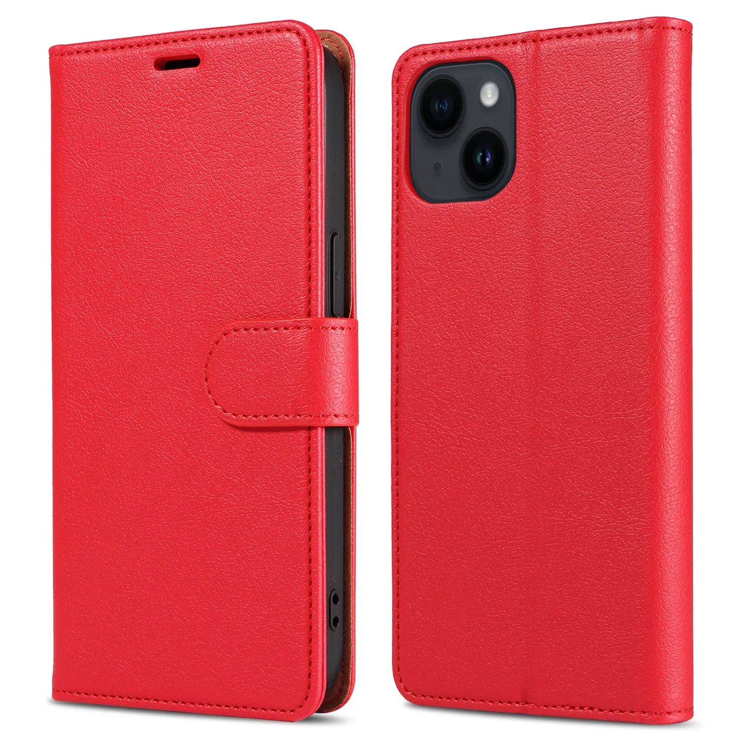 001 For iPhone 15 Plus Wallet PU Leather Stand Cover Magnetic Closure Phone Case RFID Blocking Function Shell