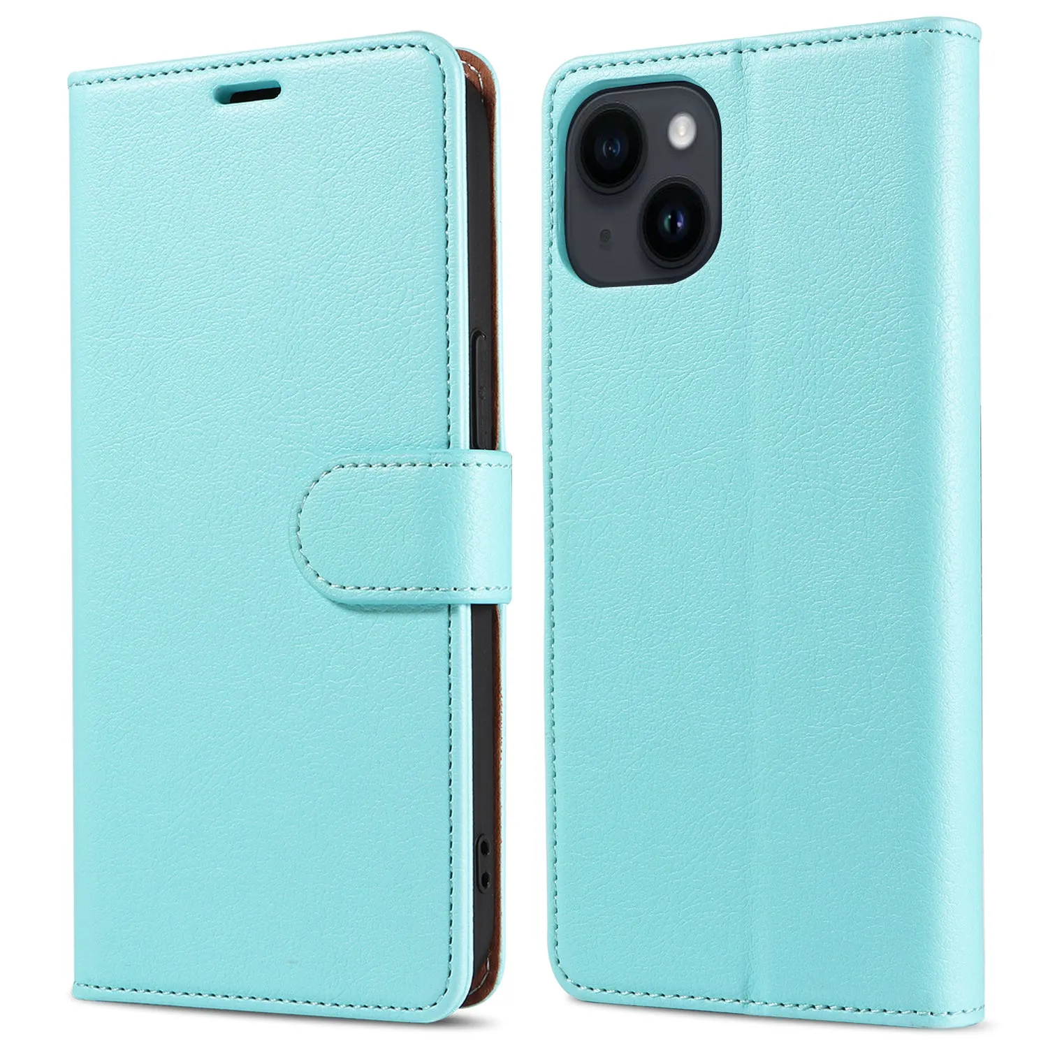 001 For iPhone 15 Plus Wallet PU Leather Stand Cover Magnetic Closure Phone Case RFID Blocking Function Shell