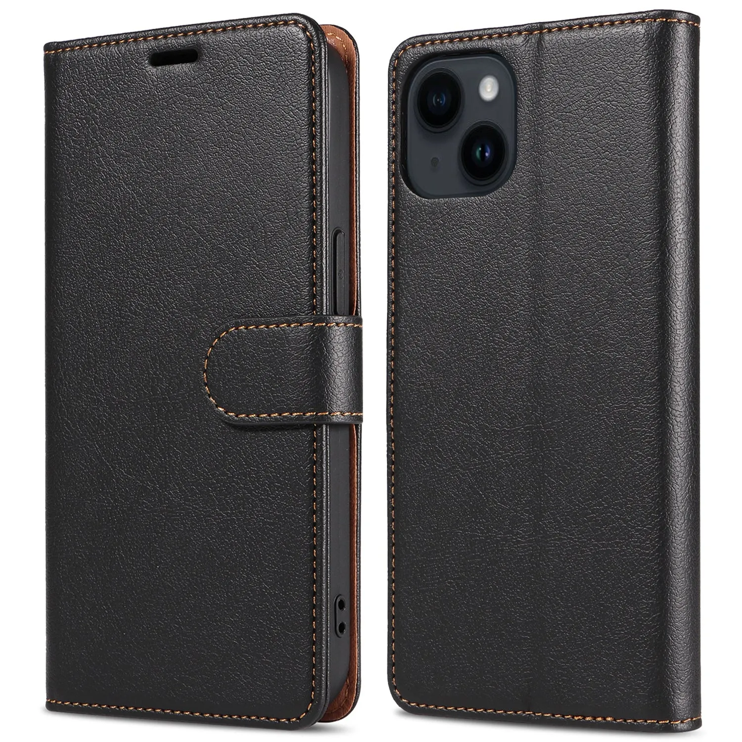 001 For iPhone 15 Plus Wallet PU Leather Stand Cover Magnetic Closure Phone Case RFID Blocking Function Shell