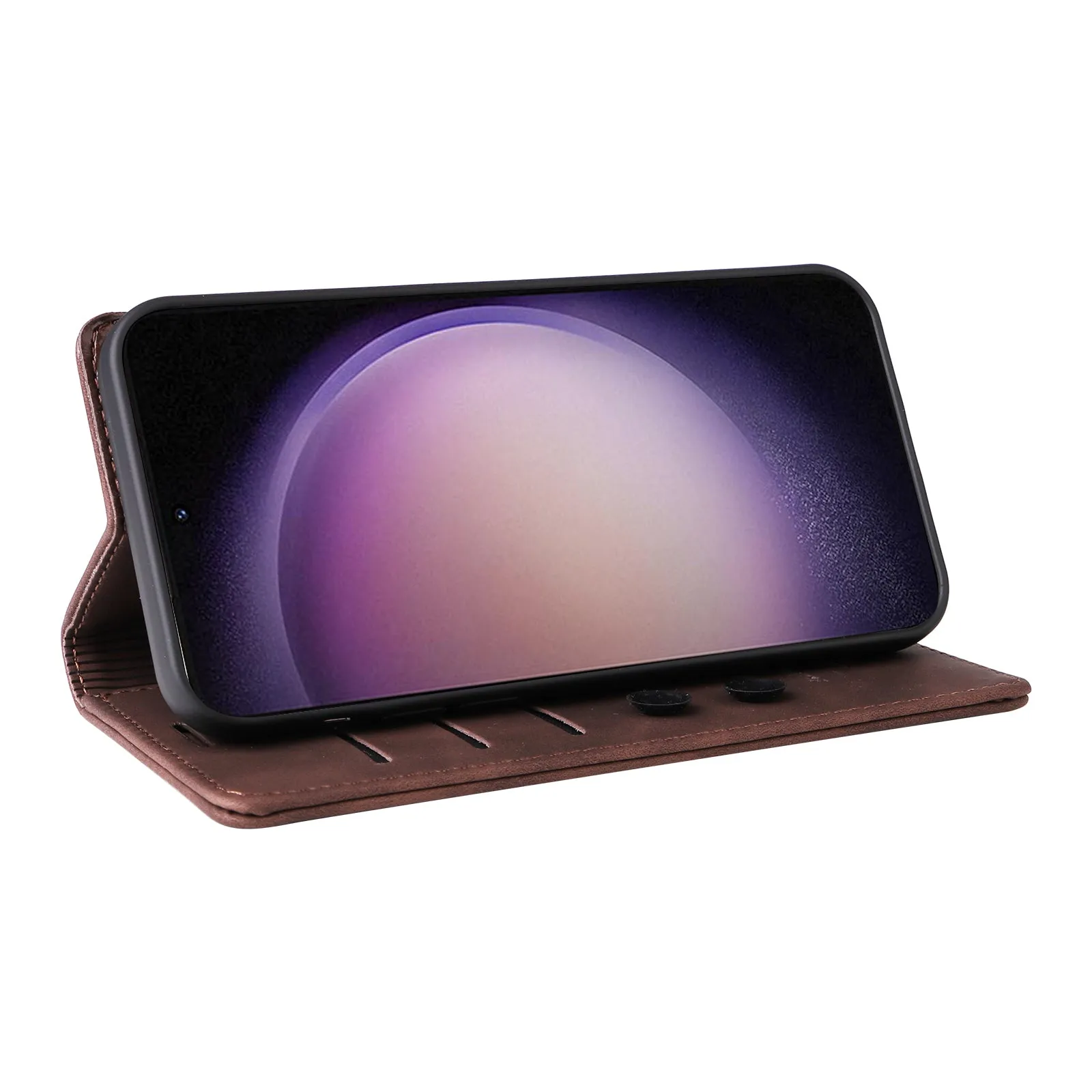 006 Series For Samsung Galaxy S23  Case PU Leather Sucker Closure Phone Stand Cover