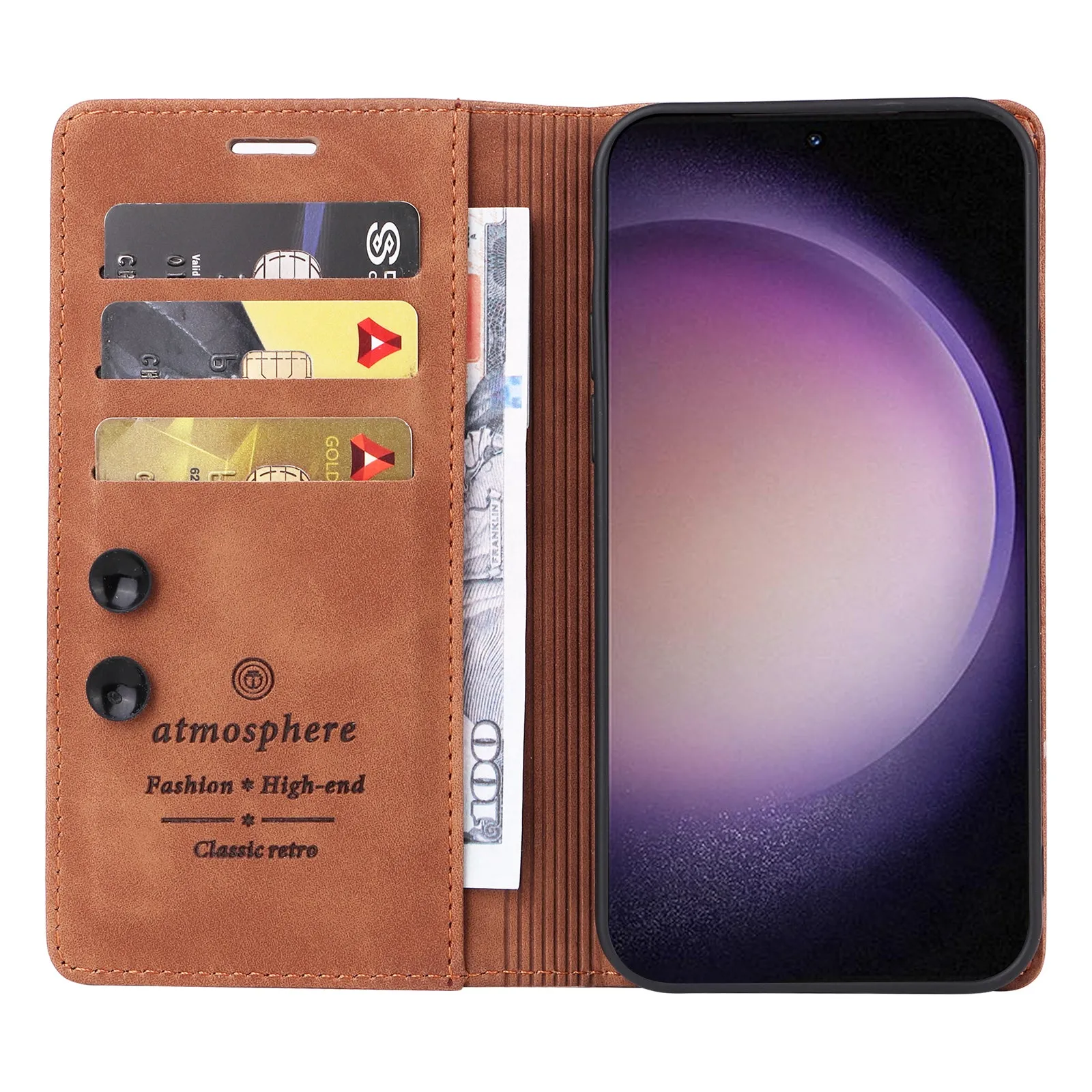 006 Series For Samsung Galaxy S23  Case PU Leather Sucker Closure Phone Stand Cover