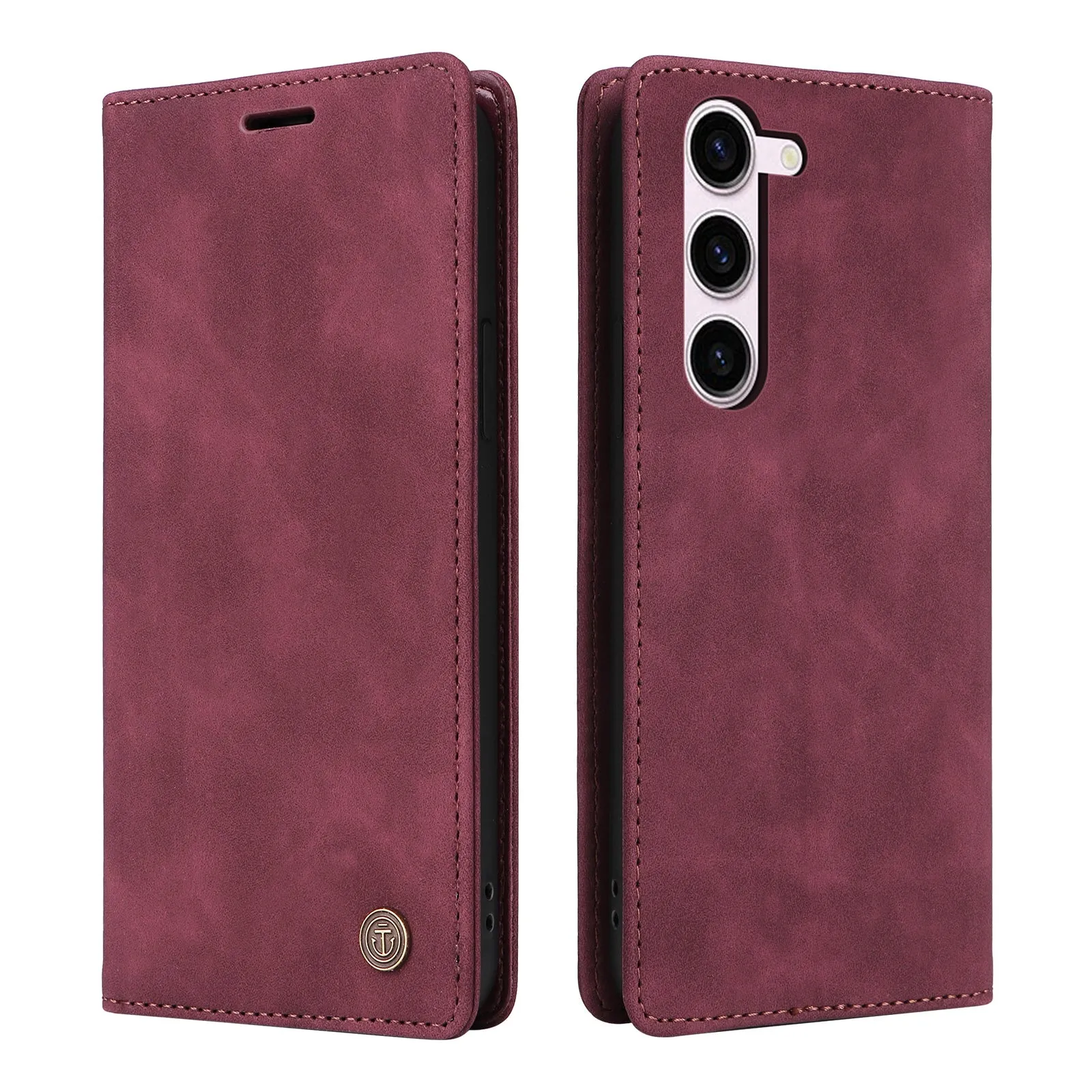 006 Series For Samsung Galaxy S23  Case PU Leather Sucker Closure Phone Stand Cover