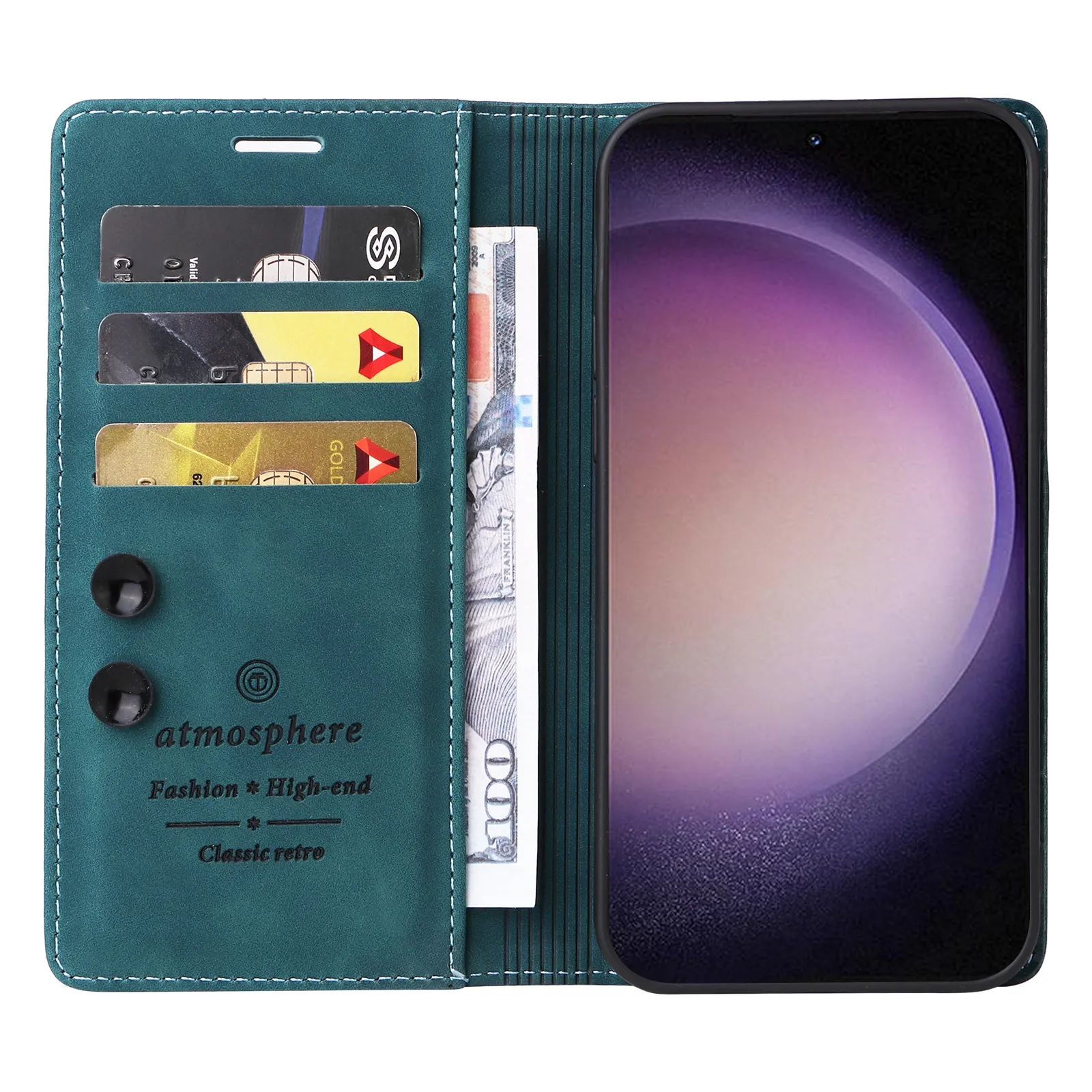 006 Series For Samsung Galaxy S23  Case PU Leather Sucker Closure Phone Stand Cover