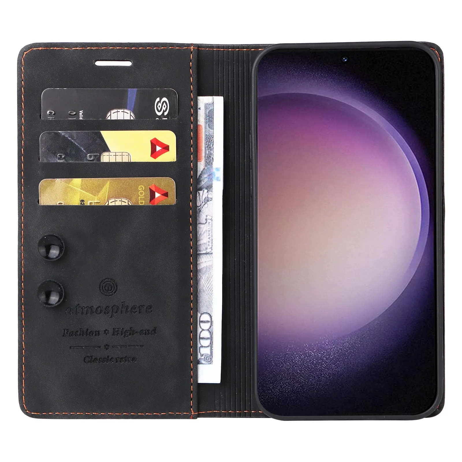 006 Series For Samsung Galaxy S23  Case PU Leather Sucker Closure Phone Stand Cover