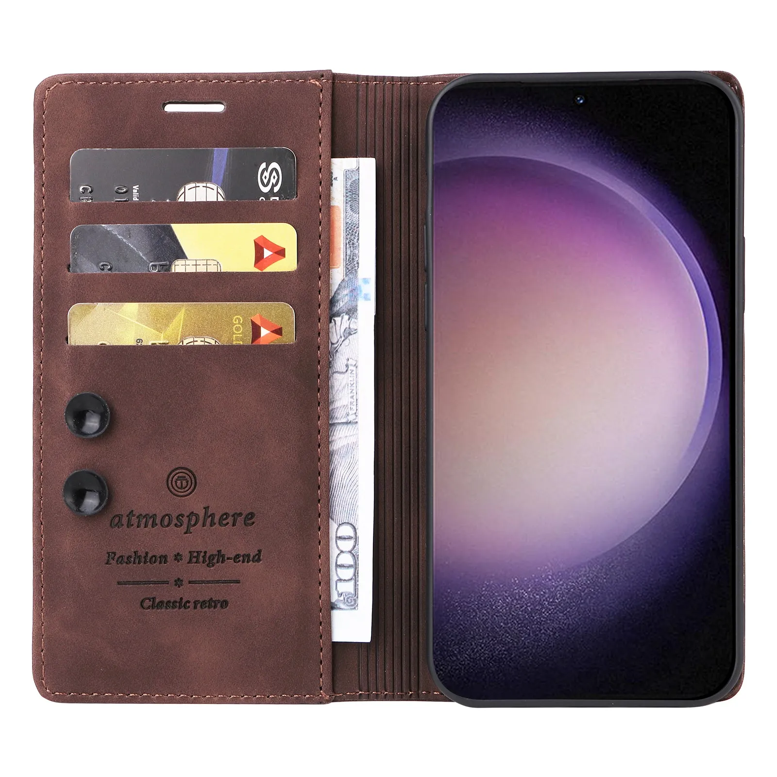 006 Series For Samsung Galaxy S23  Case PU Leather Sucker Closure Phone Stand Cover