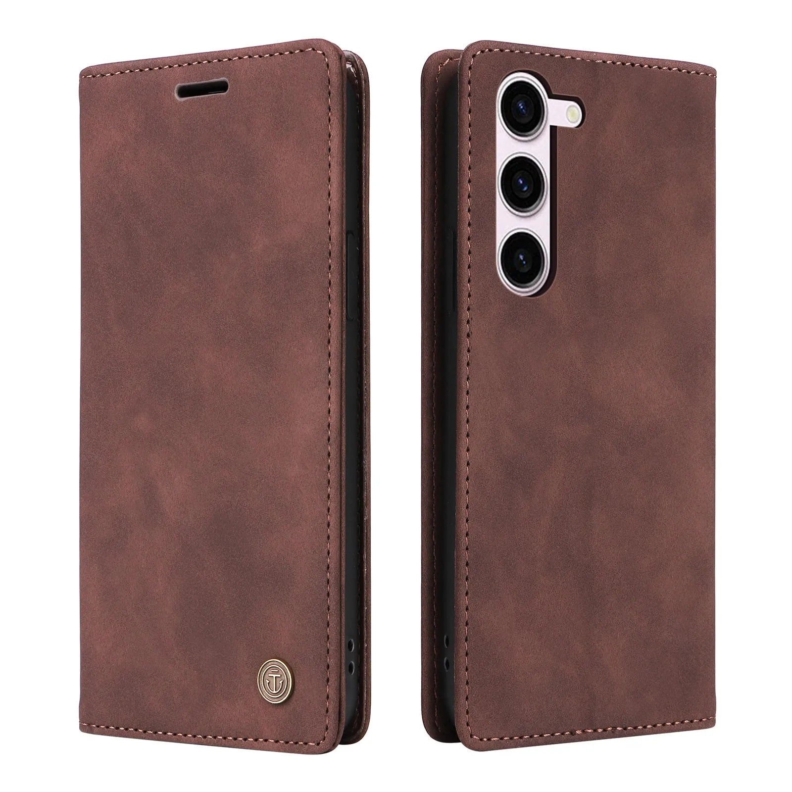 006 Series For Samsung Galaxy S23  Case PU Leather Sucker Closure Phone Stand Cover