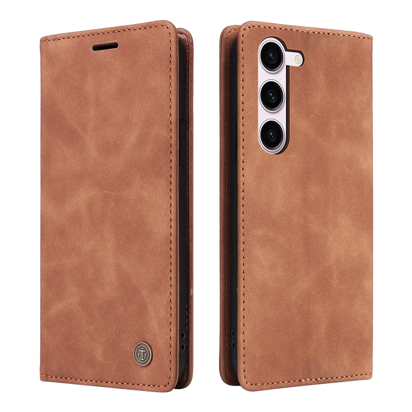 006 Series For Samsung Galaxy S23  Case PU Leather Sucker Closure Phone Stand Cover
