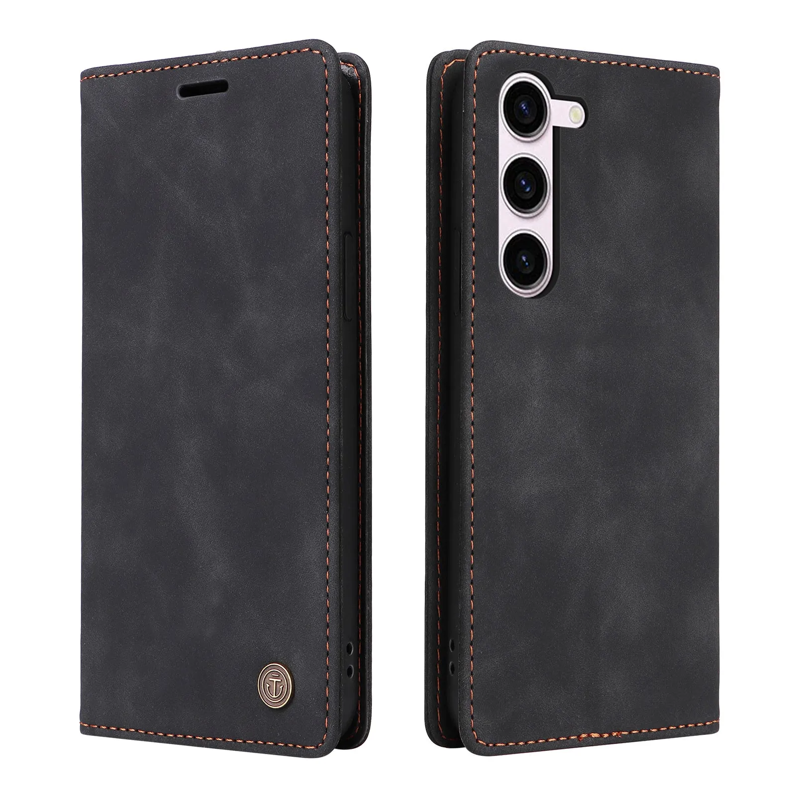 006 Series For Samsung Galaxy S23  Case PU Leather Sucker Closure Phone Stand Cover