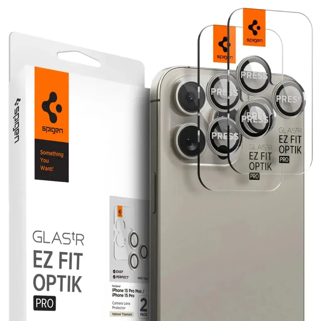[2 Pack] iPhone 16 Pro Max / 16 Pro / 15 Pro Max / 15 Pro / 14 Pro Max / 14 Pro Camera Lens Protector EZ Fit Optik Pro