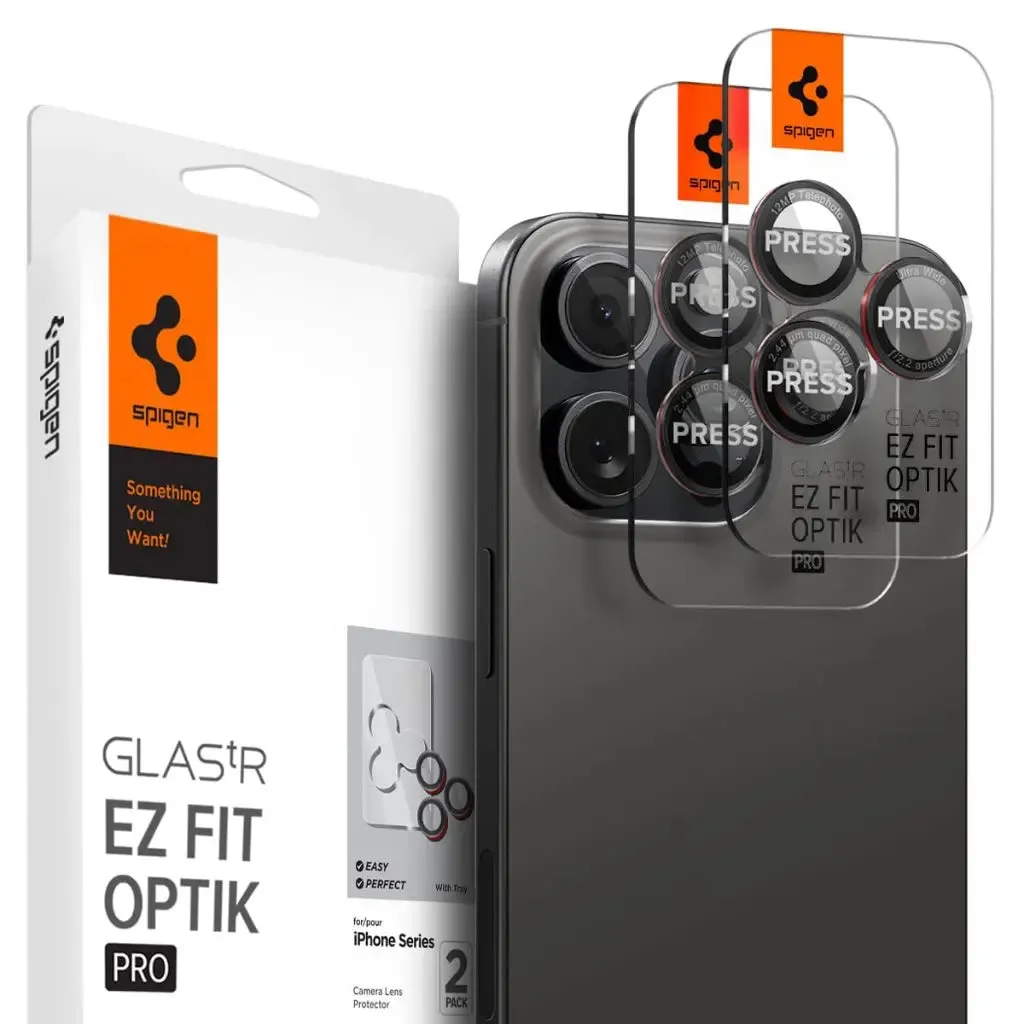 [2 Pack] iPhone 16 Pro Max / 16 Pro / 15 Pro Max / 15 Pro / 14 Pro Max / 14 Pro Camera Lens Protector EZ Fit Optik Pro