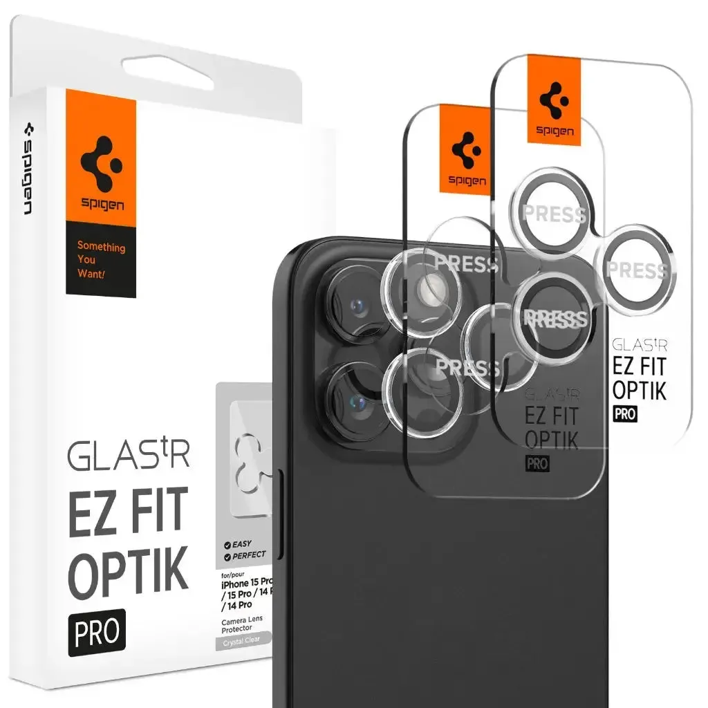 [2 Pack] iPhone 16 Pro Max / 16 Pro / 15 Pro Max / 15 Pro / 14 Pro Max / 14 Pro Camera Lens Protector EZ Fit Optik Pro