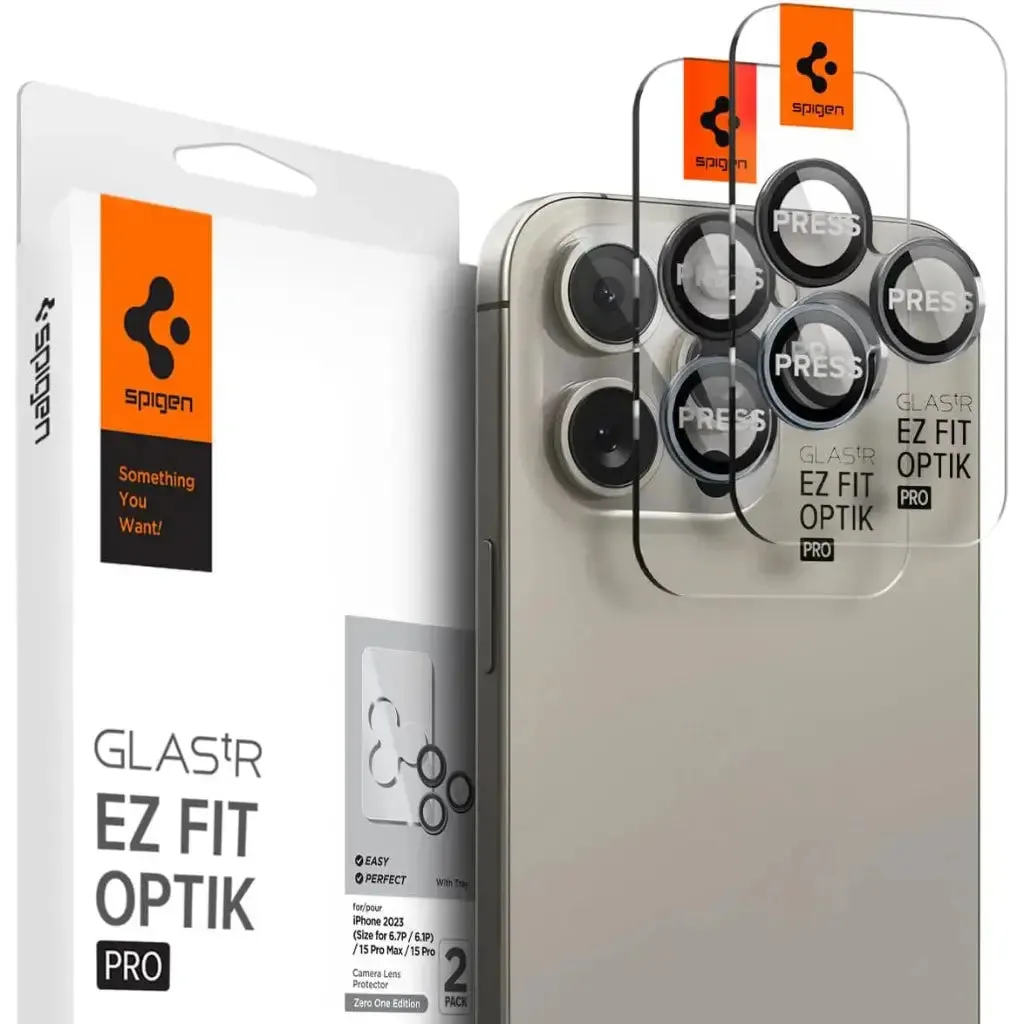 [2 Pack] iPhone 16 Pro Max / 16 Pro / 15 Pro Max / 15 Pro / 14 Pro Max / 14 Pro Camera Lens Protector EZ Fit Optik Pro