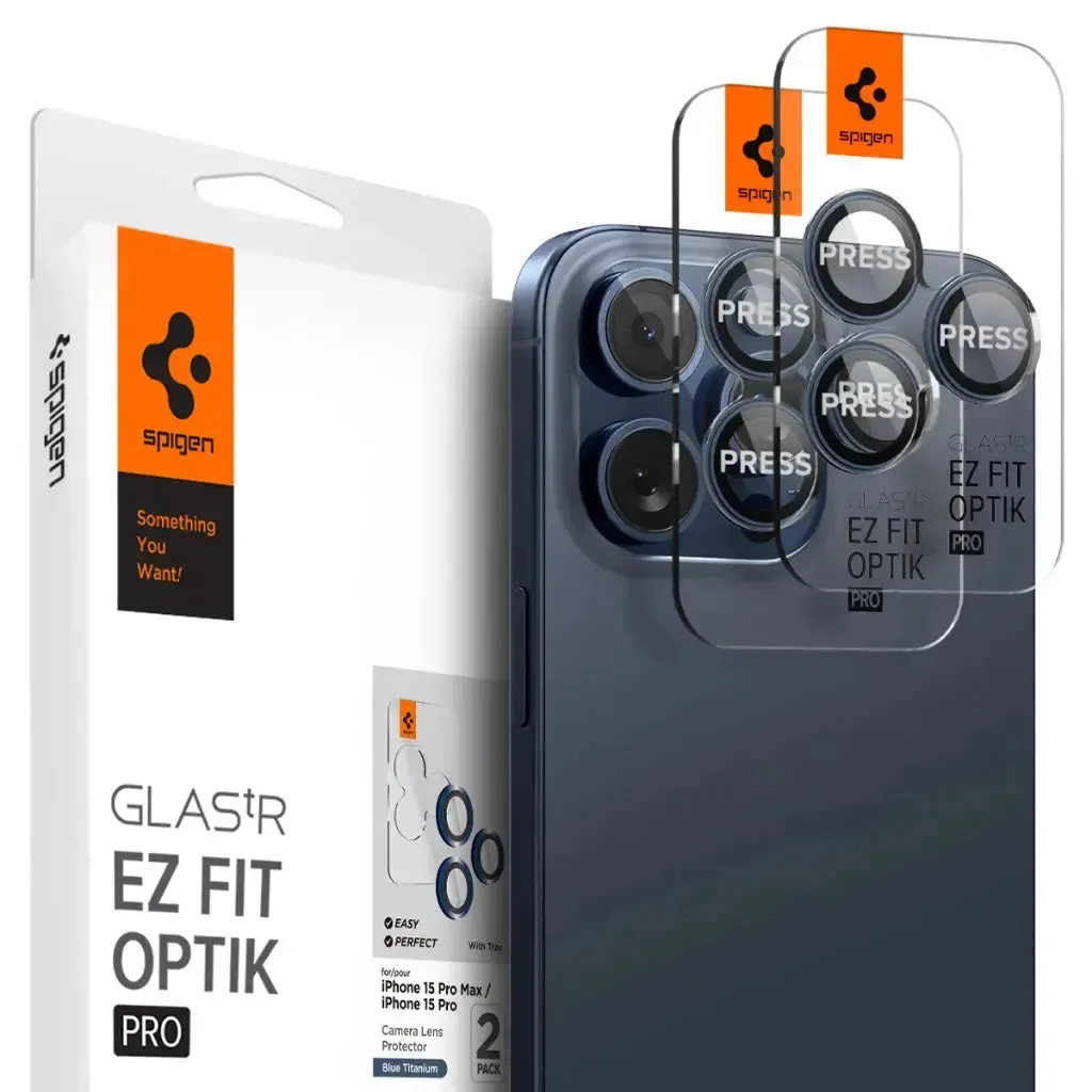 [2 Pack] iPhone 16 Pro Max / 16 Pro / 15 Pro Max / 15 Pro / 14 Pro Max / 14 Pro Camera Lens Protector EZ Fit Optik Pro