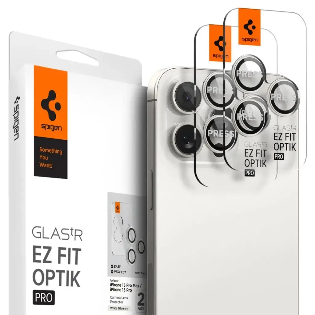 [2 Pack] iPhone 16 Pro Max / 16 Pro / 15 Pro Max / 15 Pro / 14 Pro Max / 14 Pro Camera Lens Protector EZ Fit Optik Pro