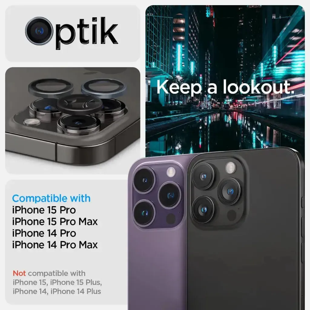 [2 Pack] iPhone 16 Pro Max / 16 Pro / 15 Pro Max / 15 Pro / 14 Pro Max / 14 Pro Camera Lens Protector EZ Fit Optik Pro