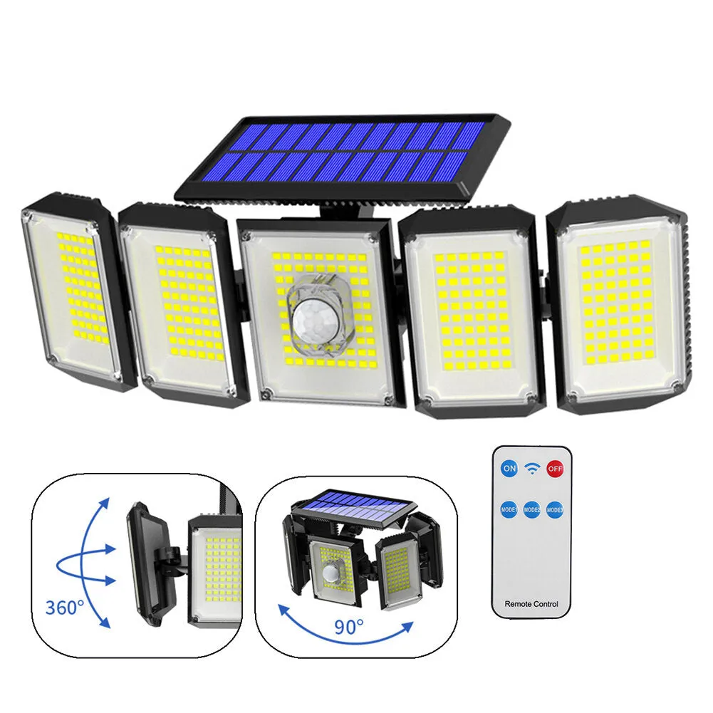 300 LED Solar Lights Outdoor 270 Wide Angle Motion Sensor Flood Wall Lights 3 Adjustable Heads for Yard Patio Garden Porch
