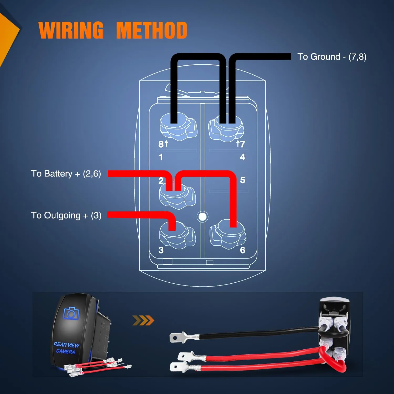5Pin Laser On/Off SPST Rear View Camera Rocker Switch Blue