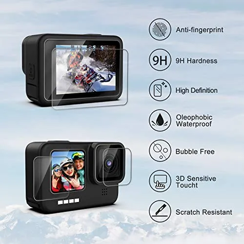 Accessories Kit for GoPro Hero 10/9 Black, Silicone Sleeve Protective Case with Rubber Cap   6Pcs Tempered Glass Screen Protector with Lens Cover Cap for GoPro Hero 10/9