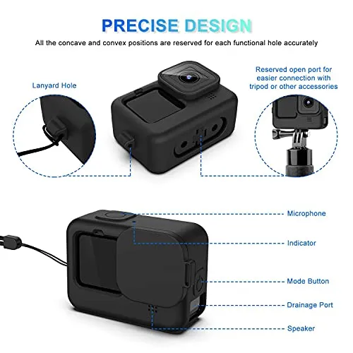 Accessories Kit for GoPro Hero 10/9 Black, Silicone Sleeve Protective Case with Rubber Cap   6Pcs Tempered Glass Screen Protector with Lens Cover Cap for GoPro Hero 10/9