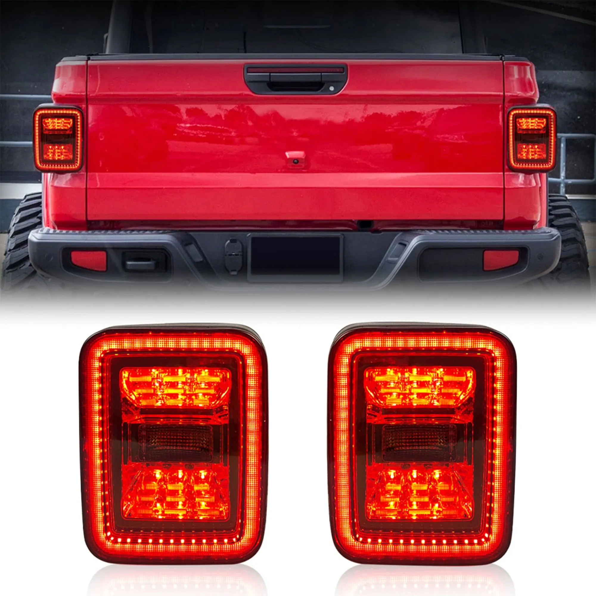 AMERICAN MODIFIED LED Tail Lights, 19-22 Jeep Gladiator JT,  Black (Open Box)