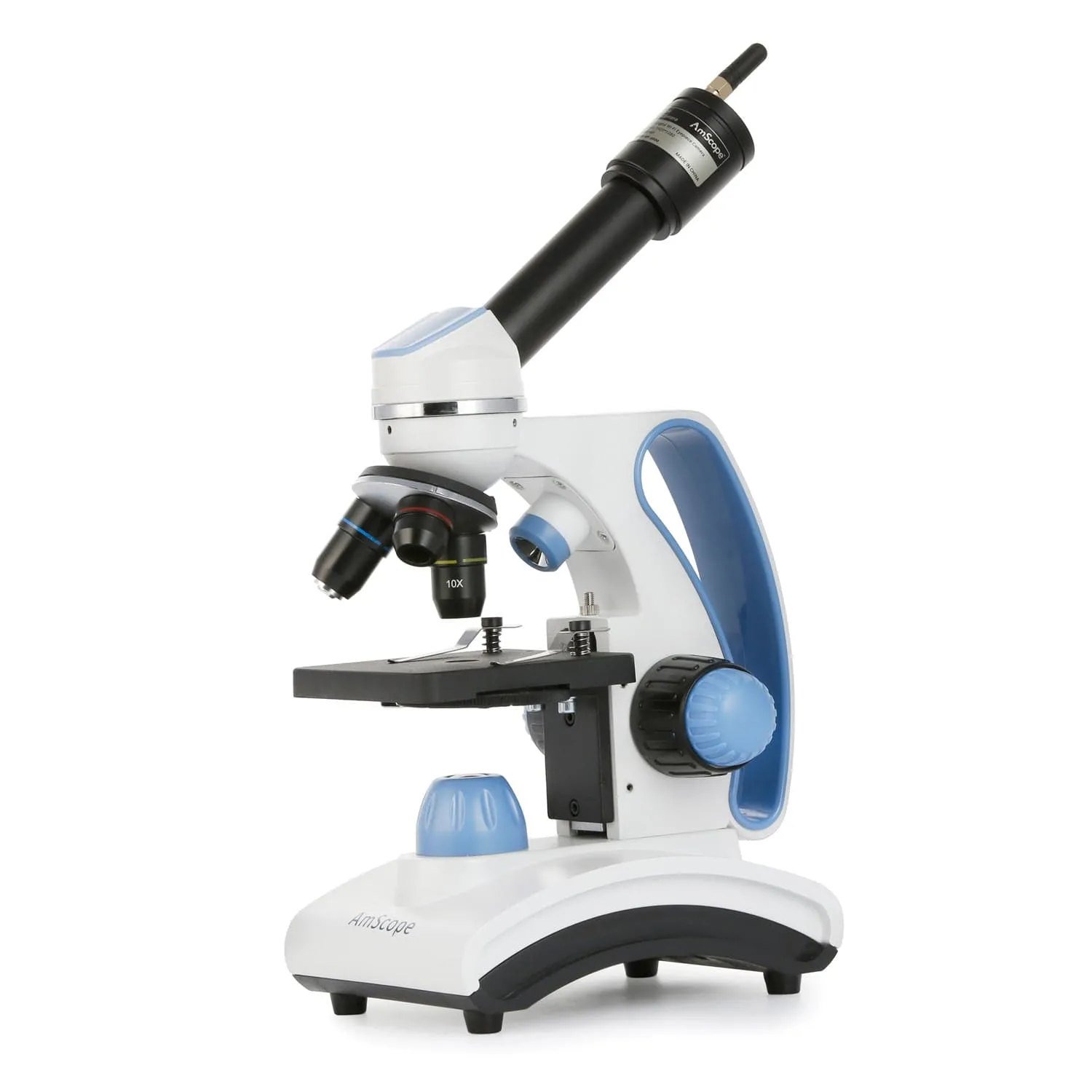 AmScope Monocular Compound Microscope 40X-1000X MagnificationStudent, Battery Powered w/ Top & Bottom LED   Wi-Fi 2.0MP Digital Eyepiece Camera, 10pc Slide Kit, & Microscope Book