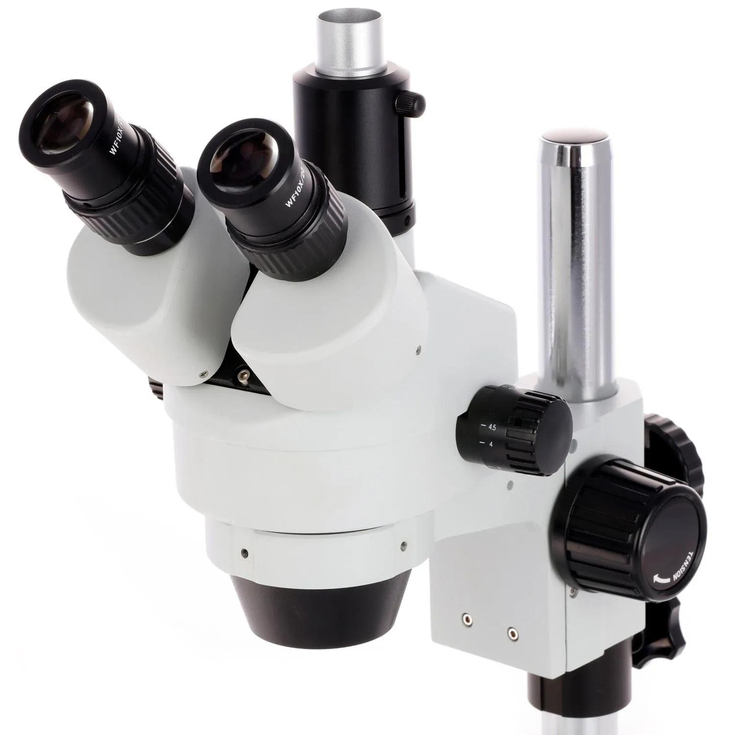 AmScope SM-1 Series Zoom Trinocular Stereo Microscope on Pillar Stand with Extra Large Base Plate w/30W LED Dual Gooseneck Fiber Optic Lights and HD Recording Camera