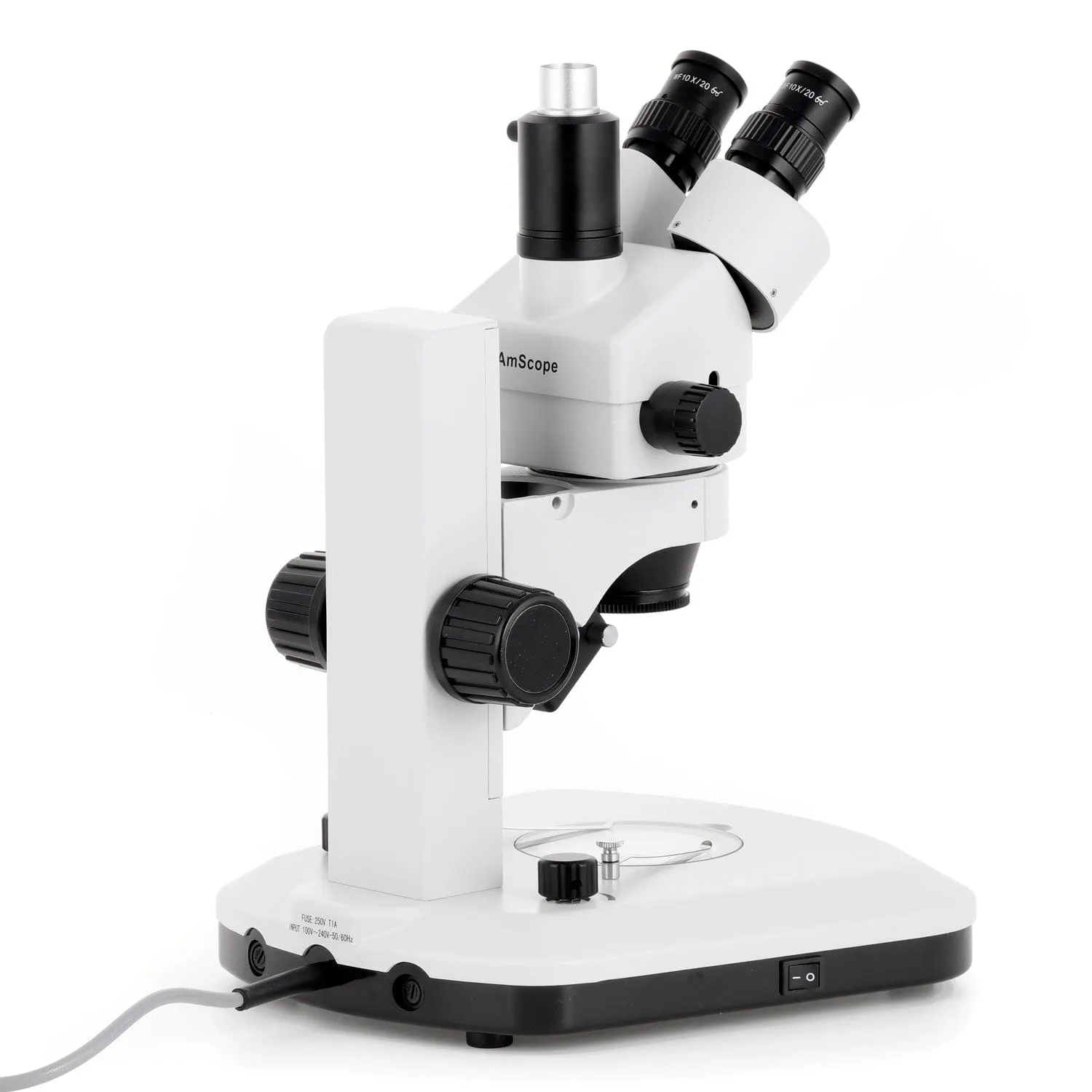 AmScope SM-1 Series Zoom Trinocular Stereo Microscope with Dual LED, Auto Focus Camera on Track Stand