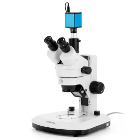 AmScope SM-1 Series Zoom Trinocular Stereo Microscope with Dual LED, Auto Focus Camera on Track Stand
