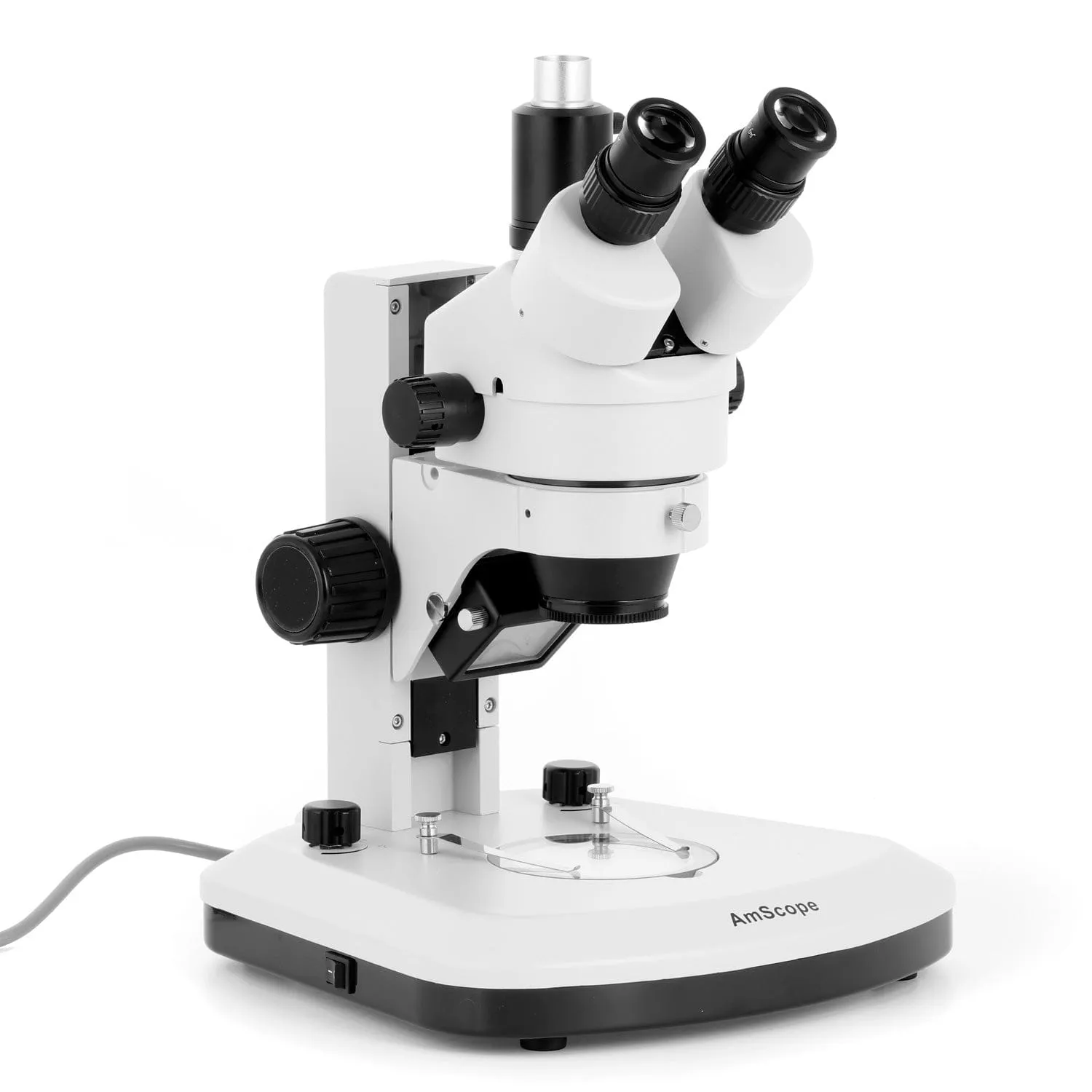 AmScope SM-1 Series Zoom Trinocular Stereo Microscope with Dual LED, Auto Focus Camera on Track Stand