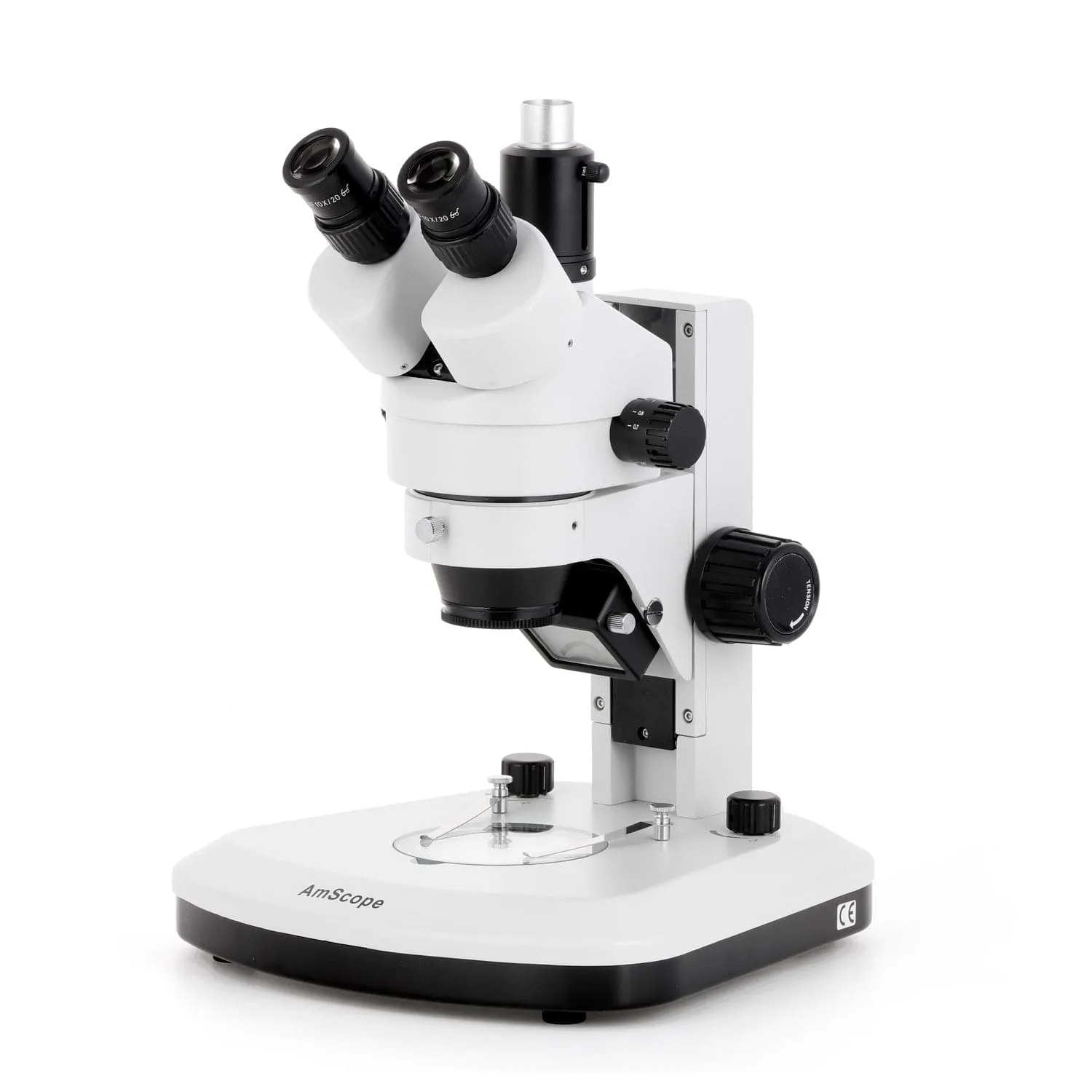 AmScope SM-1 Series Zoom Trinocular Stereo Microscope with Dual LED, Auto Focus Camera on Track Stand