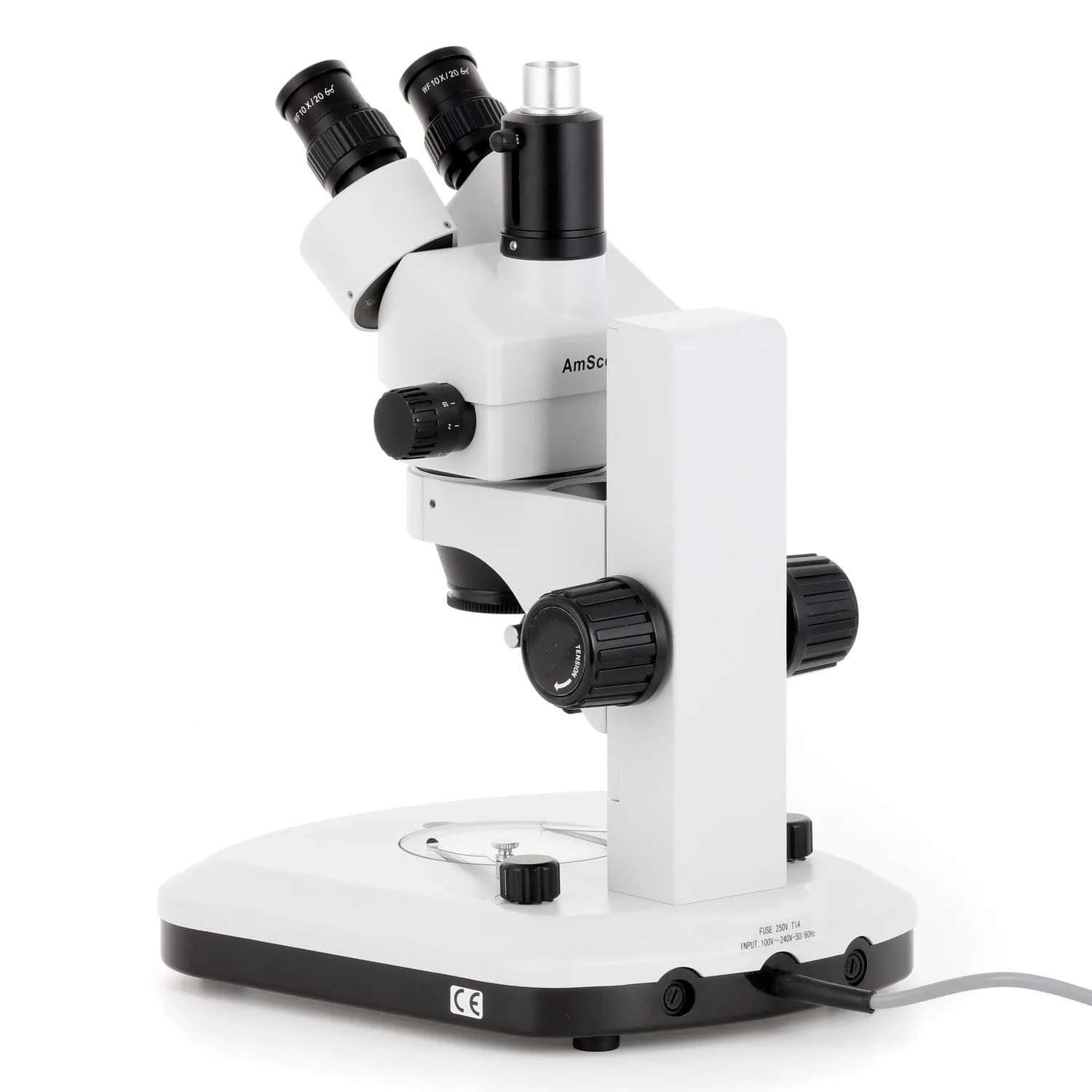 AmScope SM-1 Series Zoom Trinocular Stereo Microscope with Dual LED, Auto Focus Camera on Track Stand
