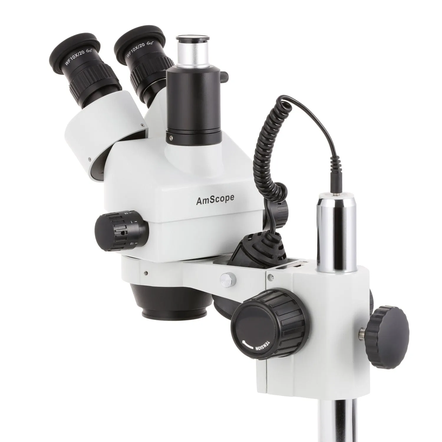 AmScope SM-2 Series Simul-Focal Zoom Trinocular Stereo Microscope on Pillar Stand with Dual Halogen Lights and HDMI Optional Digital Camera