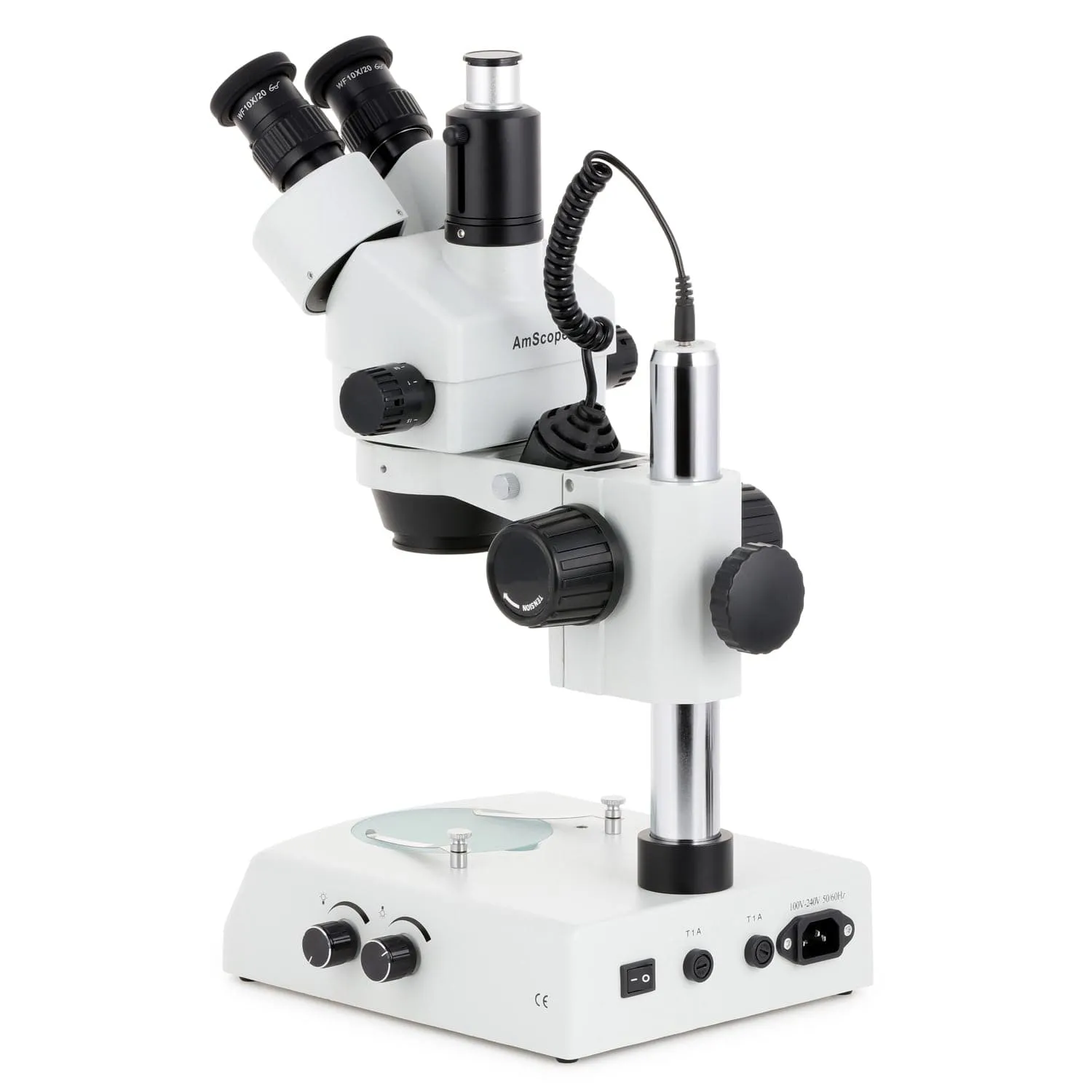 AmScope SM-2 Series Trinocular Stereo Microscope on Pillar Stand with Dual Halogen Lights and Auto Focus Optional Digital Camera