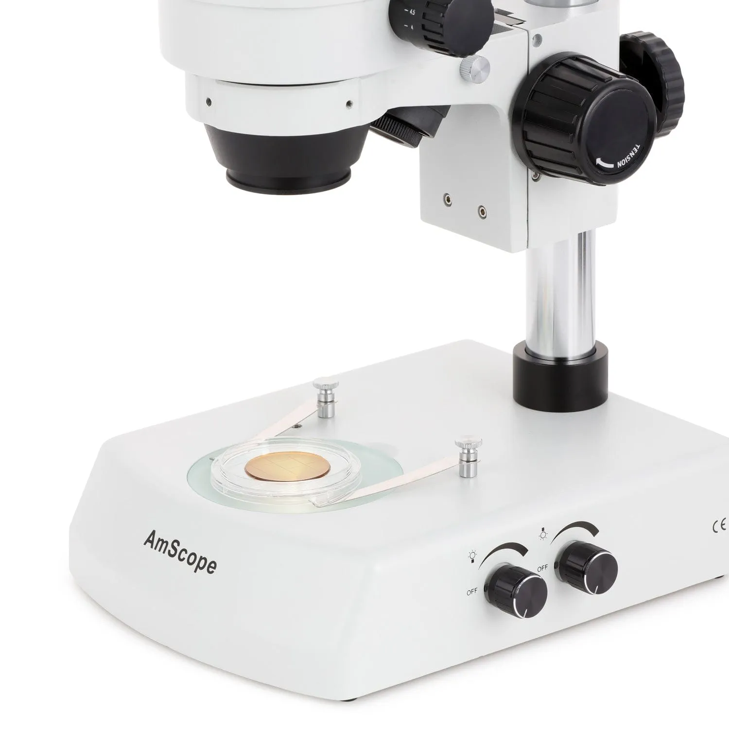 AmScope SM-2 Simul-Focal Series Zoom Trinocular Stereo Microscope on Pillar Stand with Dual Halogen Lights and Auto Focus Optional Digital Camera