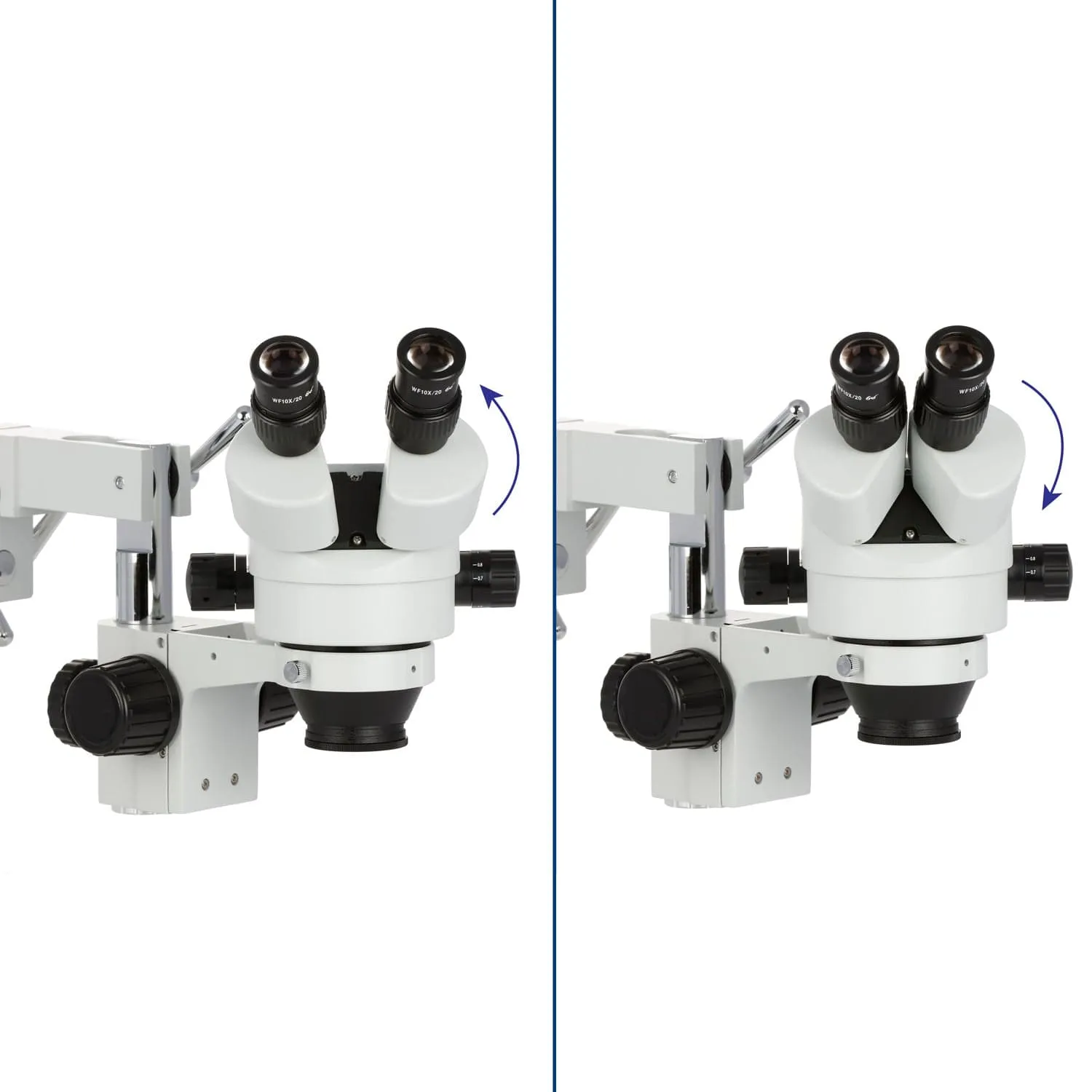 AmScope SM-4 Series Zoom Binocular Stereo Microscope with 150W Halogen Dual Gooseneck & Ring Lights and Optional Digital Camera on Double Arm Boom Stand