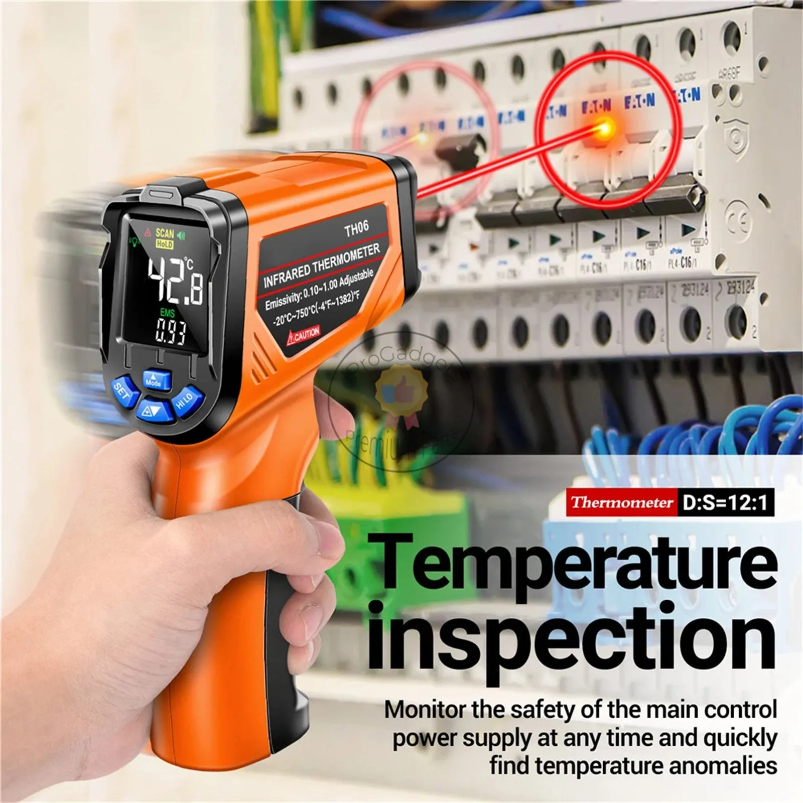 Aneng TH06 Infrared Temperature Gun VA Reverse Screen Thermometer 0.1~1.00 Adjustable Industrial Detector Sensor Instrument Tool