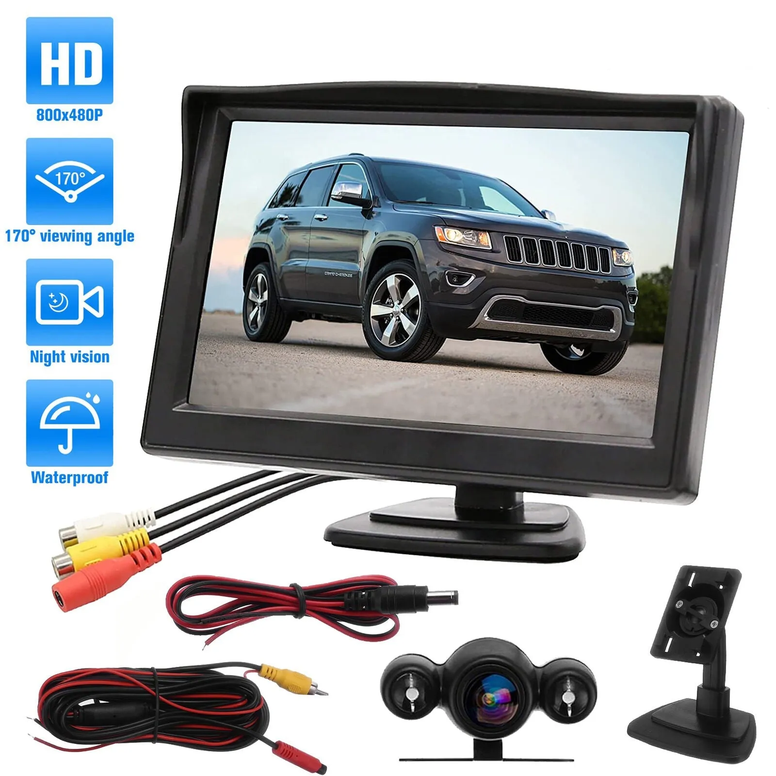 Backup Camera with 5 Inch Monitor Kit Waterproof Night Vision