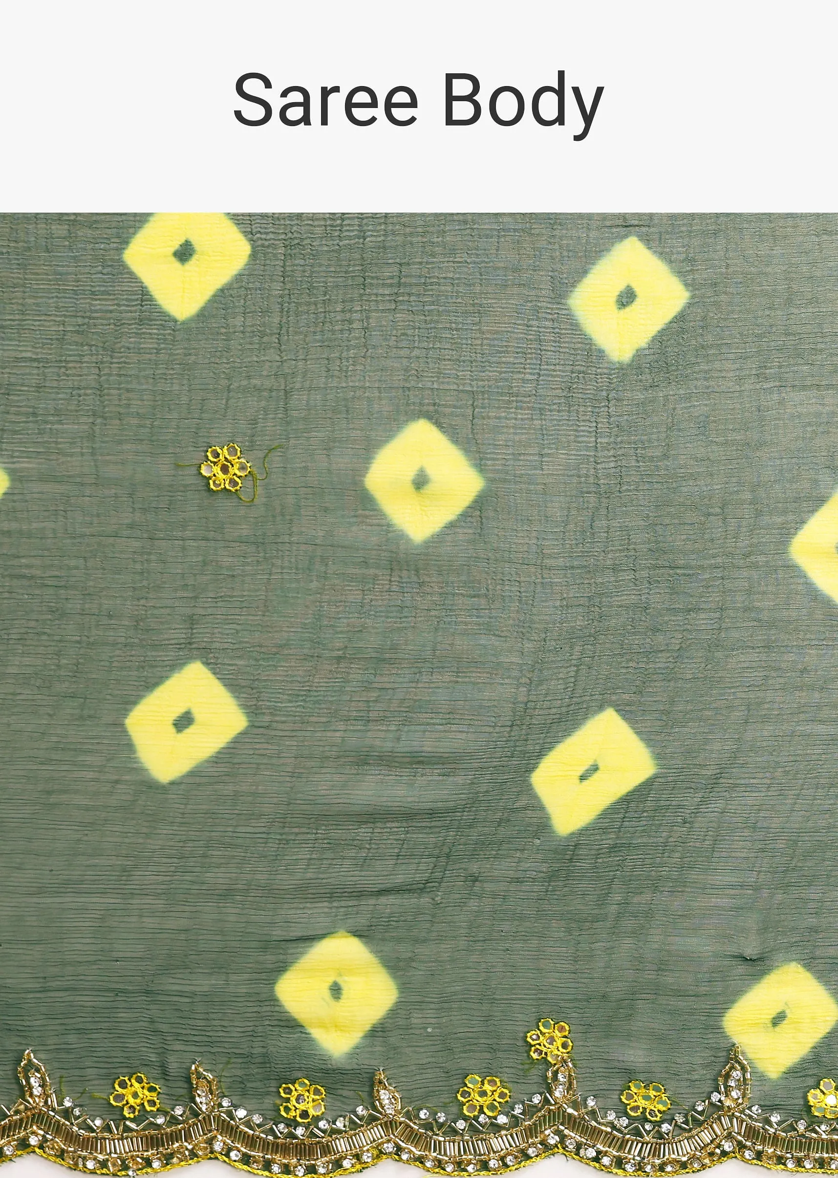 Bottle Green Chiffon Leheriya Saree With Embroidered Border And Unstitched Blouse