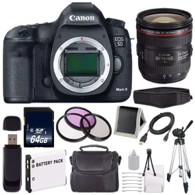 Canon EOD 5D III Digital Camera International Model   Canon EF 24-70mm f/4L is USM Lens   LP-E6 Battery   64GB Memory Card Storage Bundle
