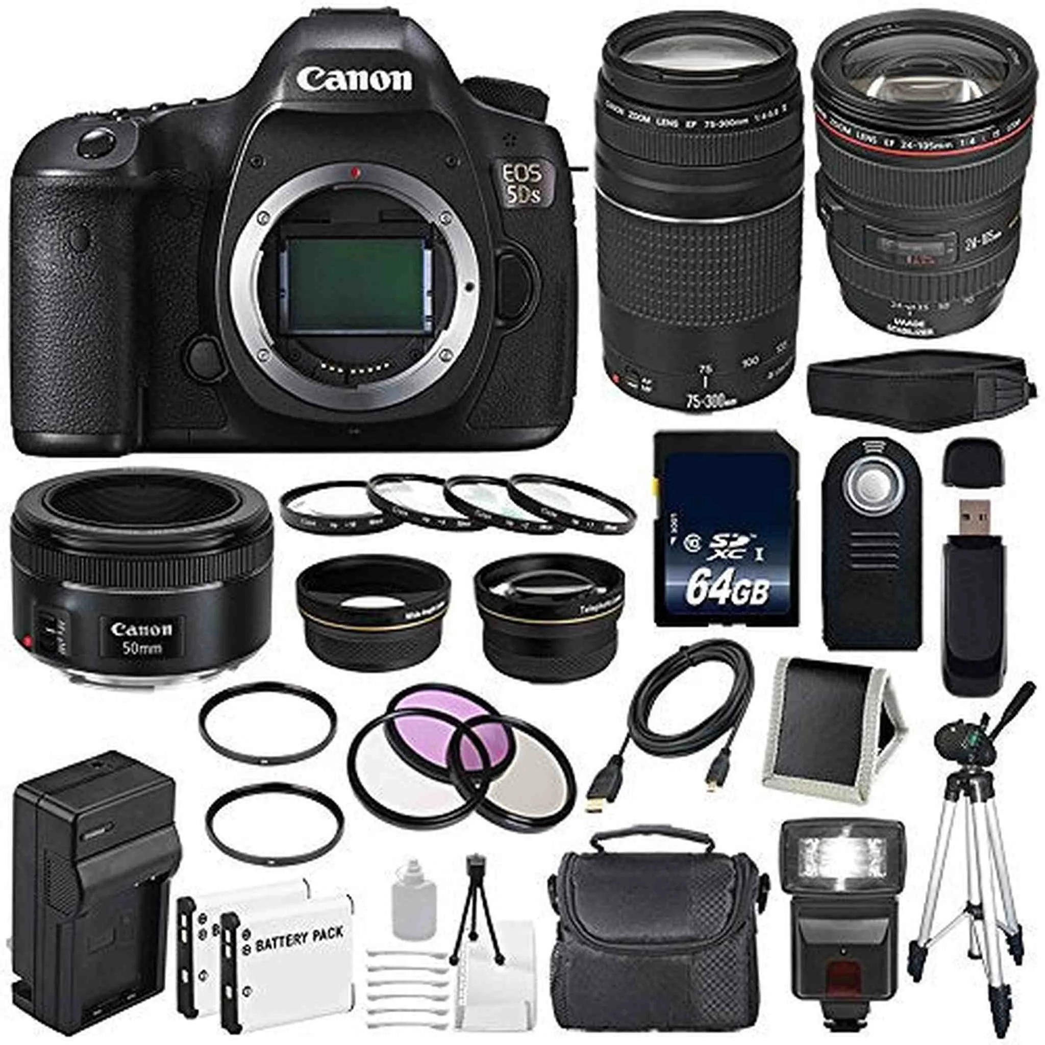 Canon EOS 5DS DSLR Camera (International Model) 0581C002   Canon EF 24-105mm f/4L is USM Lens   Canon EF 75-300 III Lens Ultimate Bundle