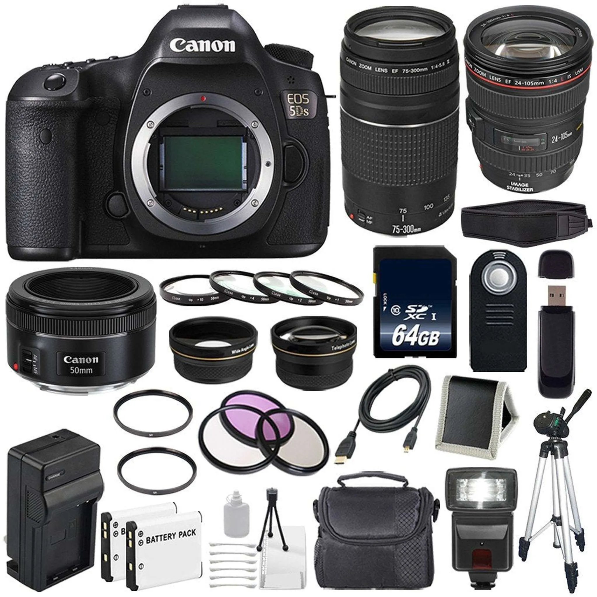 Canon EOS 5DS DSLR Camera (International Model) 0581C002   Canon EF 24-105mm f/4L is USM Lens   Canon EF 75-300 III Lens Ultimate Bundle