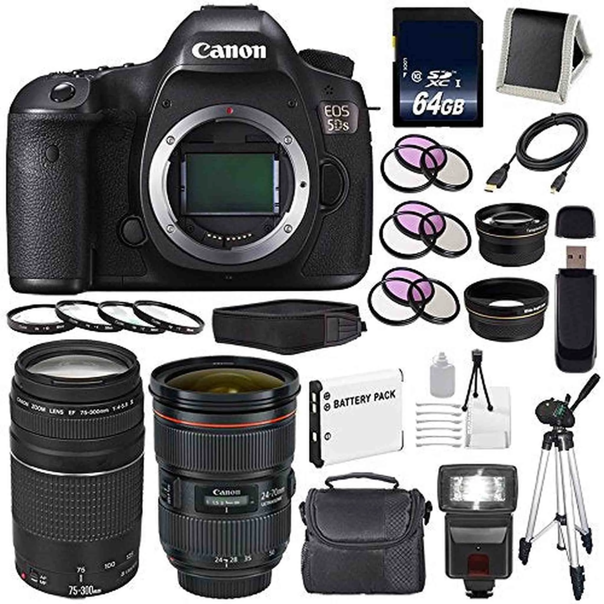 Canon EOS 5DS DSLR Camera (International Model) 0581C002   Canon EF 24-70mm f/2.8L II USM Lens   Canon EF 75-300 III  LP