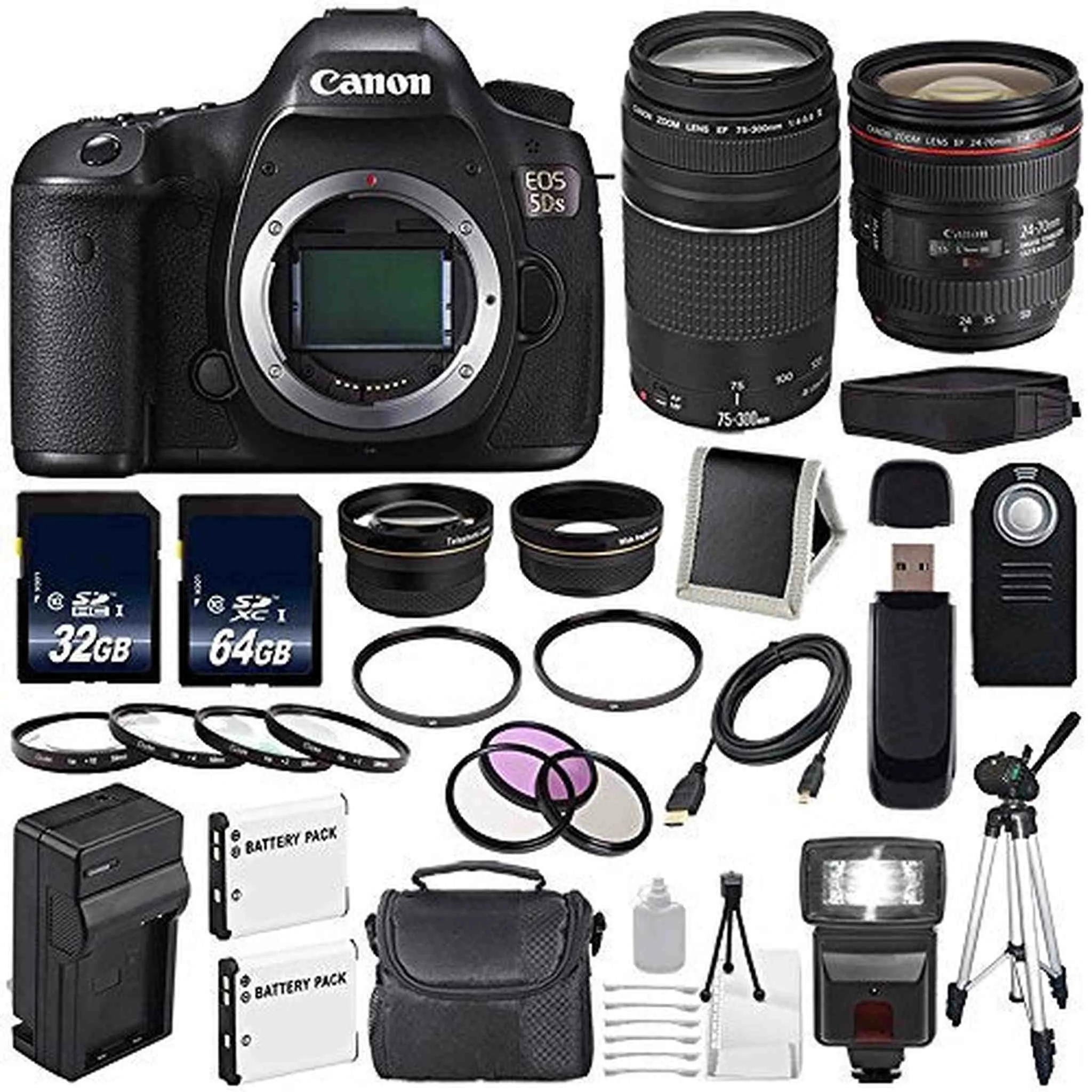 Canon EOS 5DS DSLR Camera (International Model) 0581C002   Canon EF 24-70mm f/4L is USM Lens   Canon EF 75-300 III Outdoor Bundle