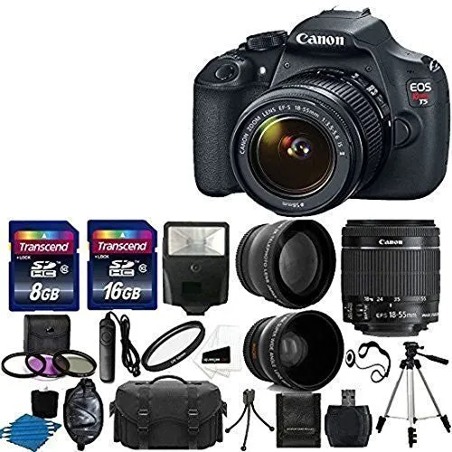 Canon EOS Rebel T5 DSLR Digital Camera & EF-S 18-55mm f/3.5-5.6 IS Lens   2x telephoto Lens   58mm Wide Angle Lens   Flash   59-Inch Tripod   UV Filter Kit   24GB SDHC card   Accessory Bundle