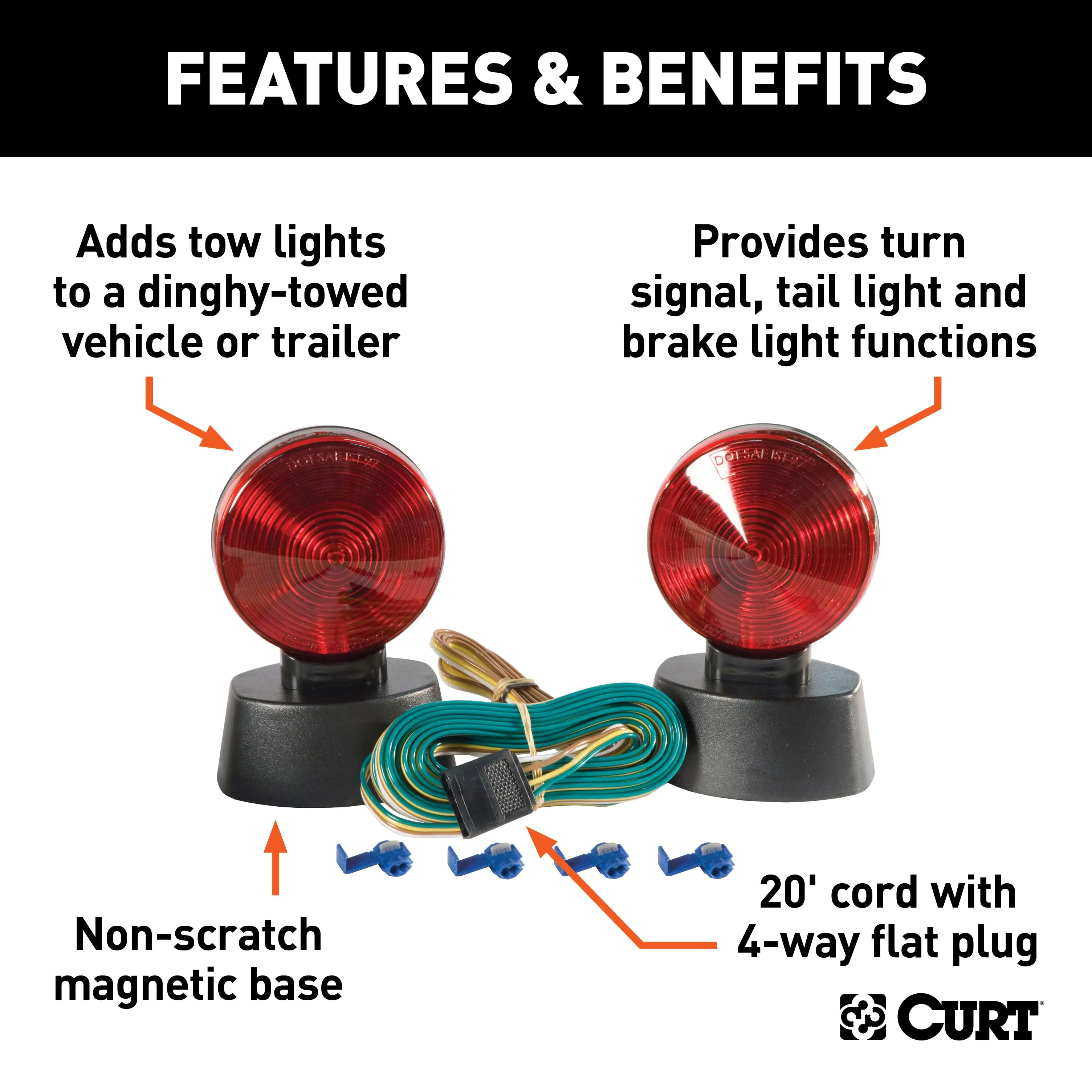 CURT 53204 Magnetic Tow Lights with Storage Case