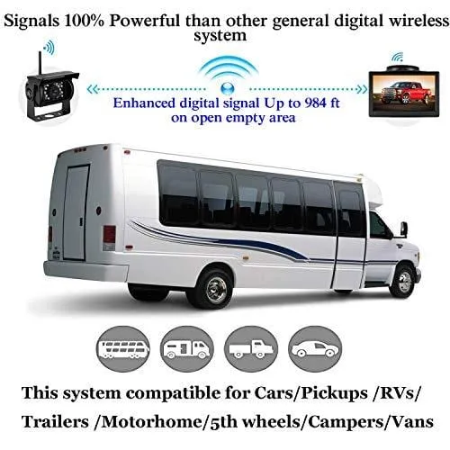 Emmako Digital Wireless Backup Camera 5'' Monitor System Truly Color for Truck/RV/Car/Trailer/Pickup IP69K Waterproof Rear/Front View Driving/Reversing Use Guide Lines On/Off