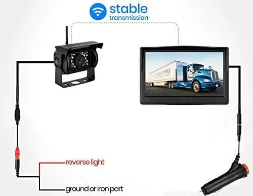 Emmako Digital Wireless Backup Camera 5'' Monitor System Truly Color for Truck/RV/Car/Trailer/Pickup IP69K Waterproof Rear/Front View Driving/Reversing Use Guide Lines On/Off
